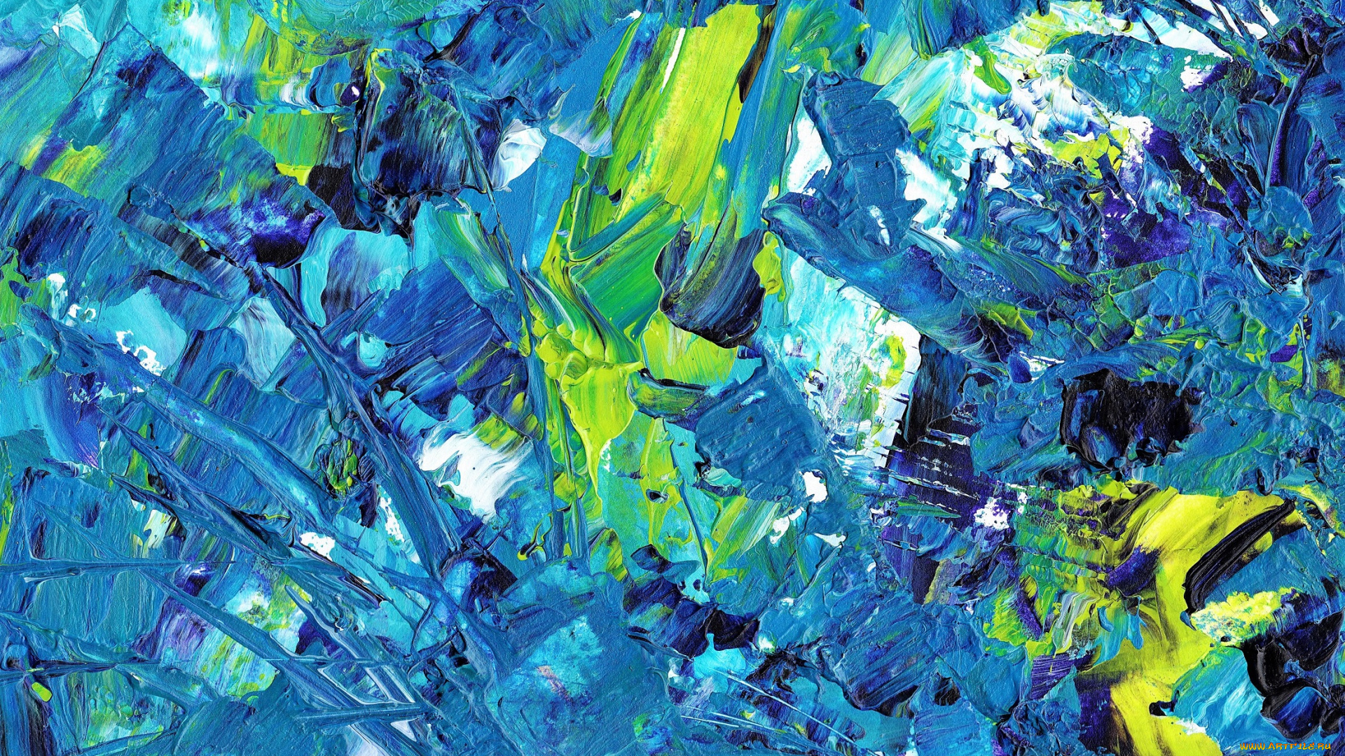 рисованное, абстракция, мазки, синий, желтый