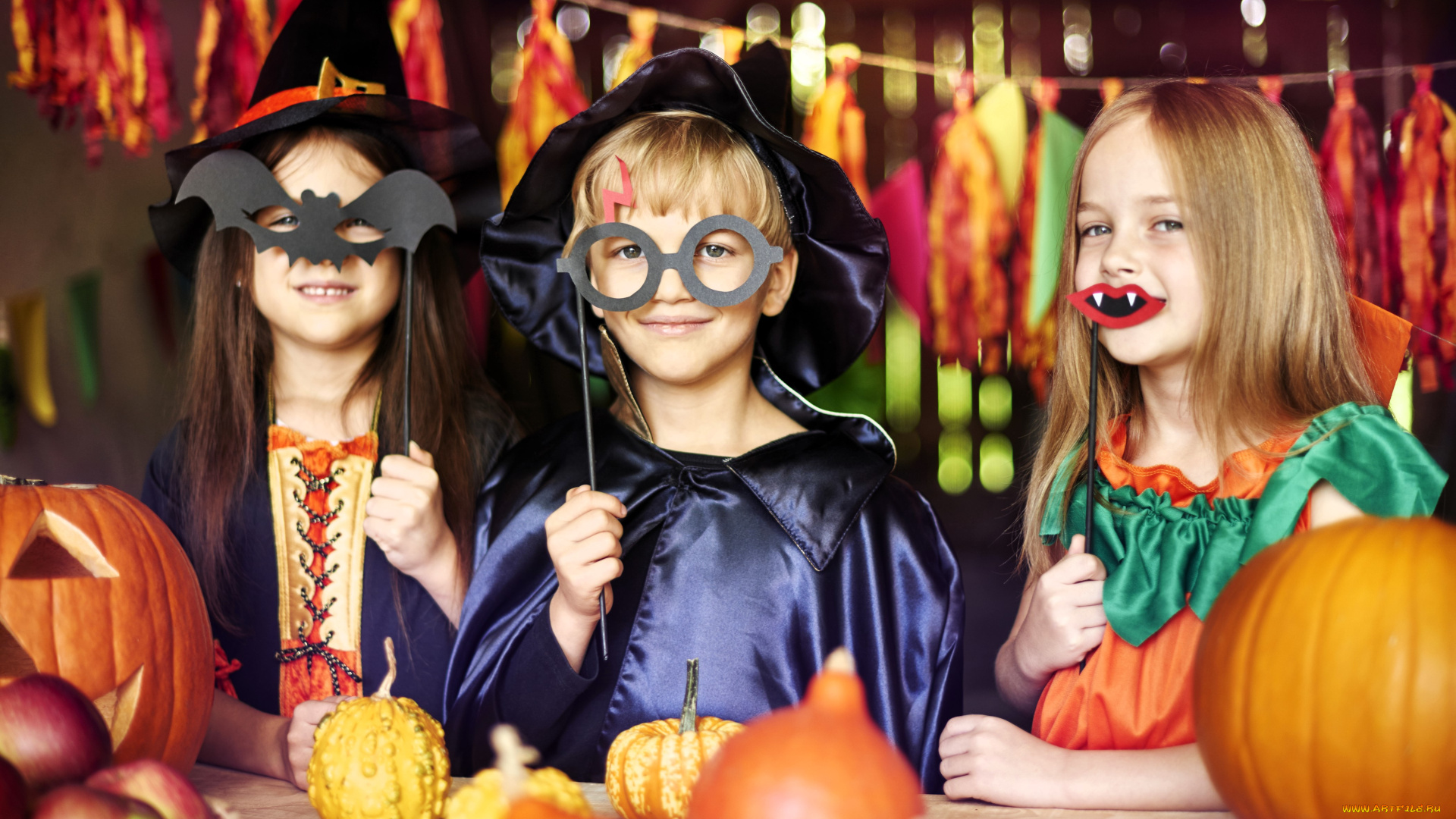 разное, дети, костюмы, хэллоуин, тыквы