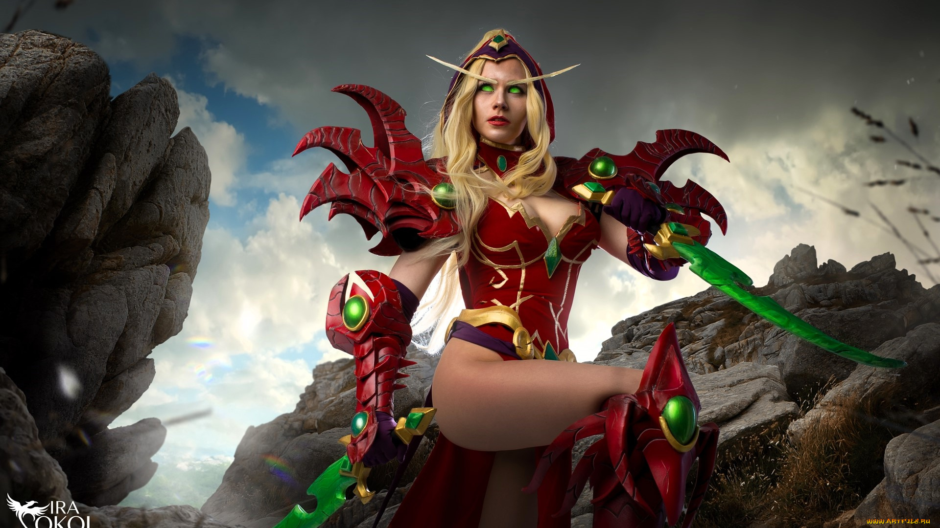 девушки, ира, сокол, образ, косплей, костюм, наряд, оружие, скалы