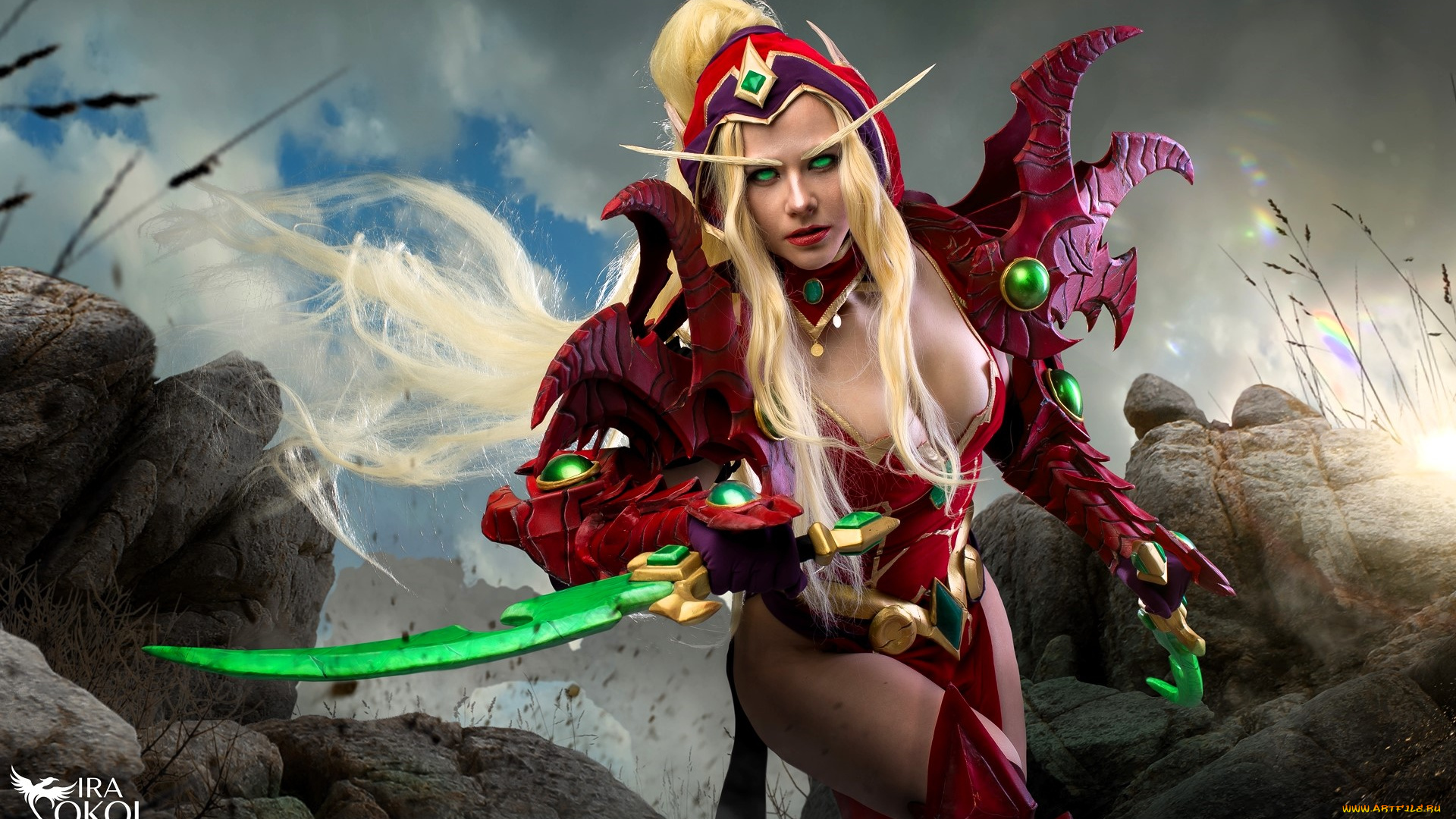 девушки, ира, сокол, образ, косплей, наряд, костюм, оружие, скалы