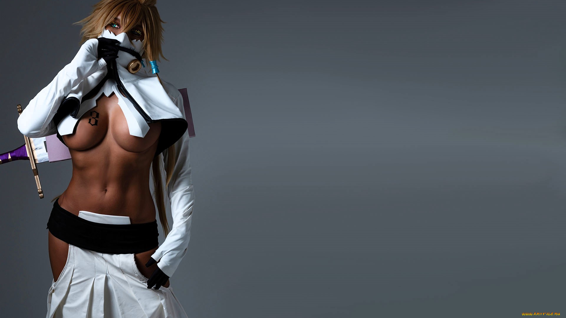 девушки, nonsummerjack, образ, костюм, наряд, косплей, маска, оружие