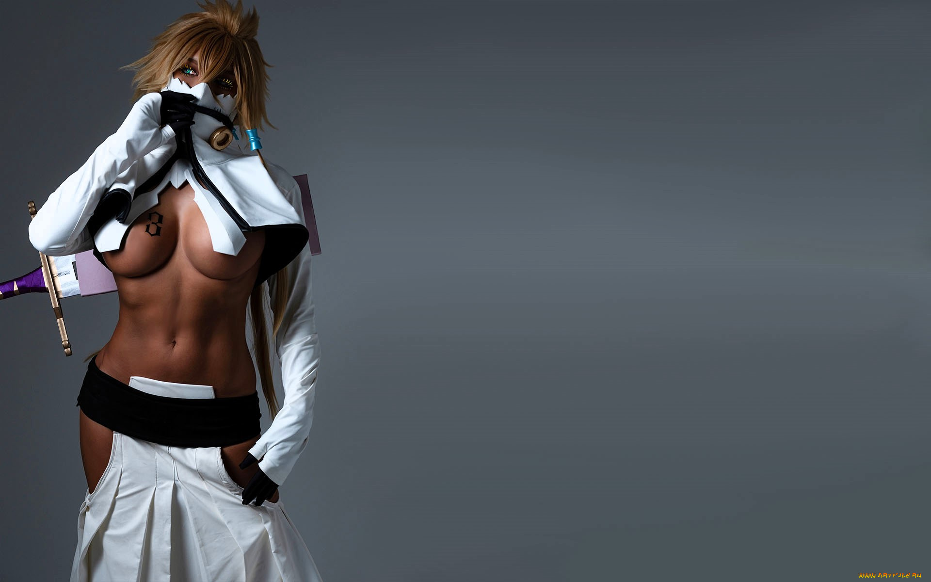 девушки, nonsummerjack, образ, костюм, наряд, косплей, маска, оружие