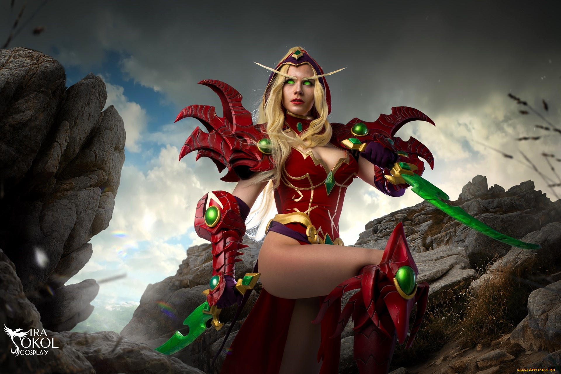 девушки, ира, сокол, образ, косплей, костюм, наряд, оружие, скалы
