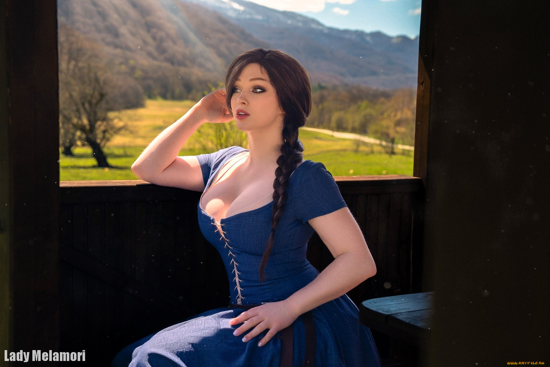 девушки, мария, давыдова, , lady, melamori, образ, косплей, наряд, коса, платье, беседка, осень, горы, лес