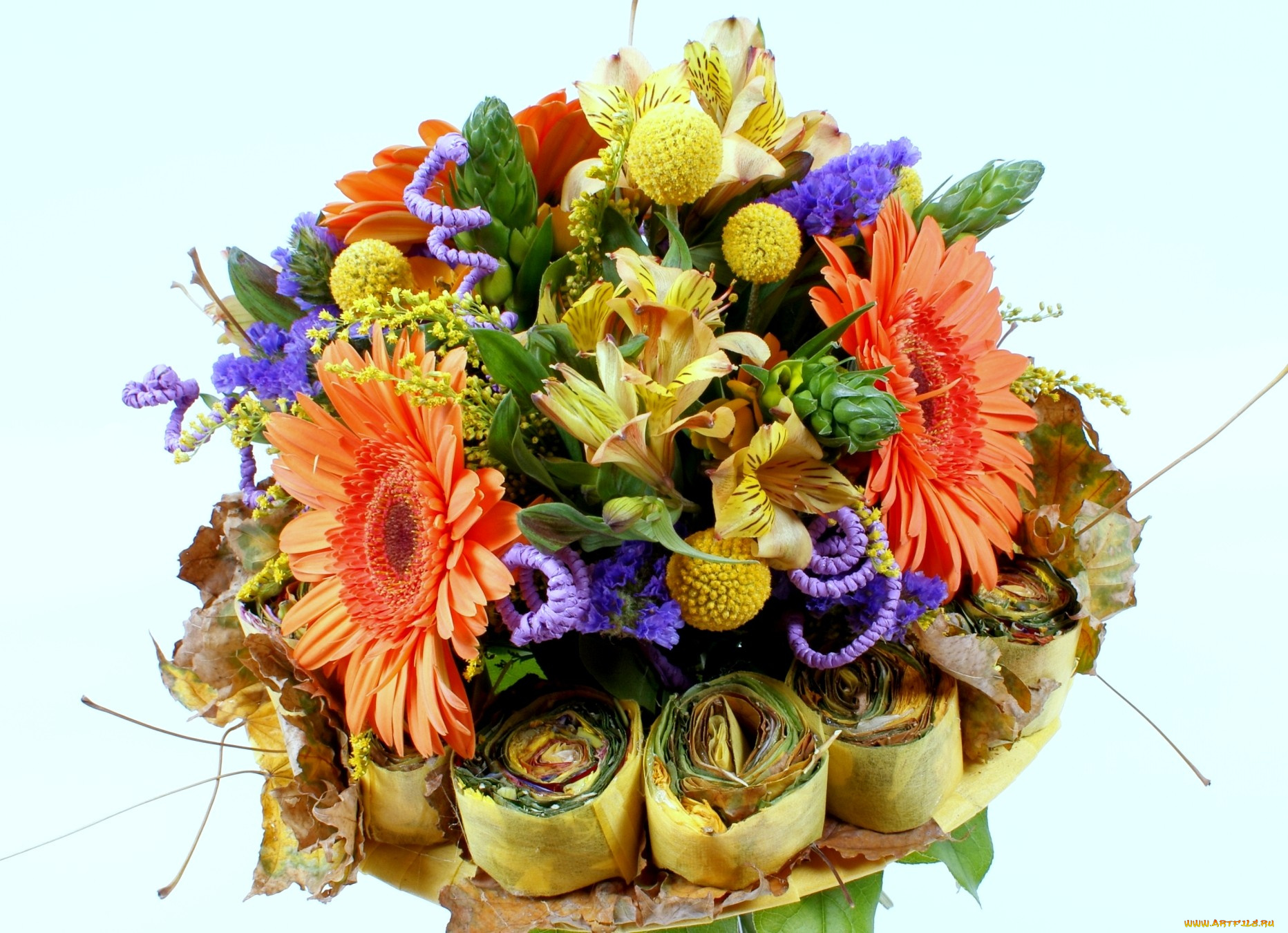 цветы, букеты, композиции, листья, герберы, травы