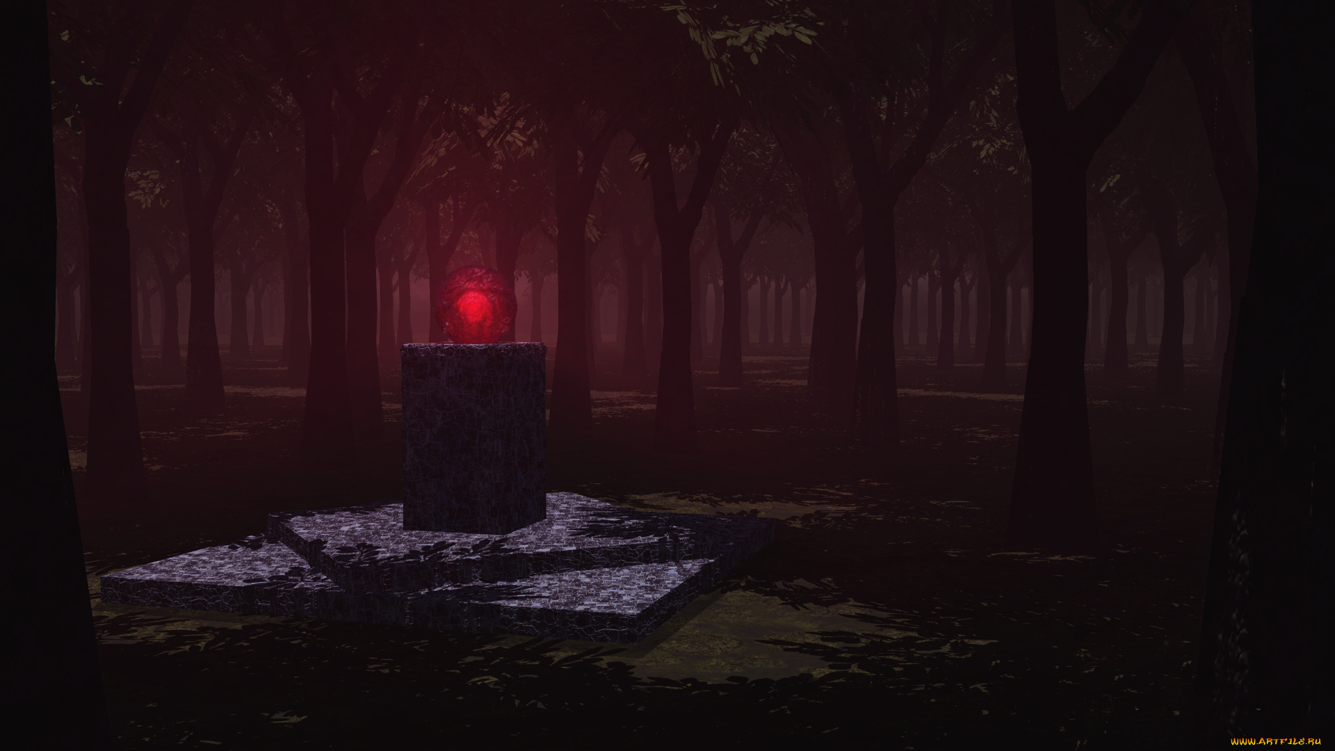 3д, графика, fantasy, фантазия, тёмный, шар, подставка, лес, фот