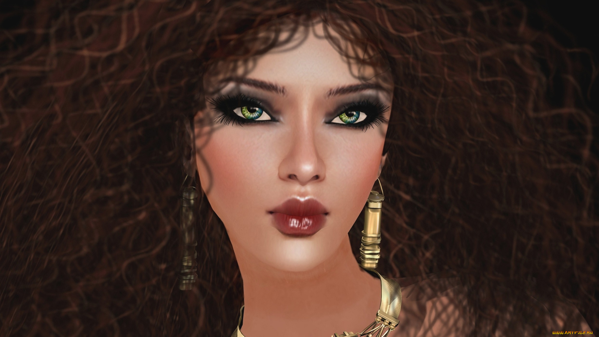 3д, графика, portraits, портрет, девушка, брюнетка, кудри, украшения