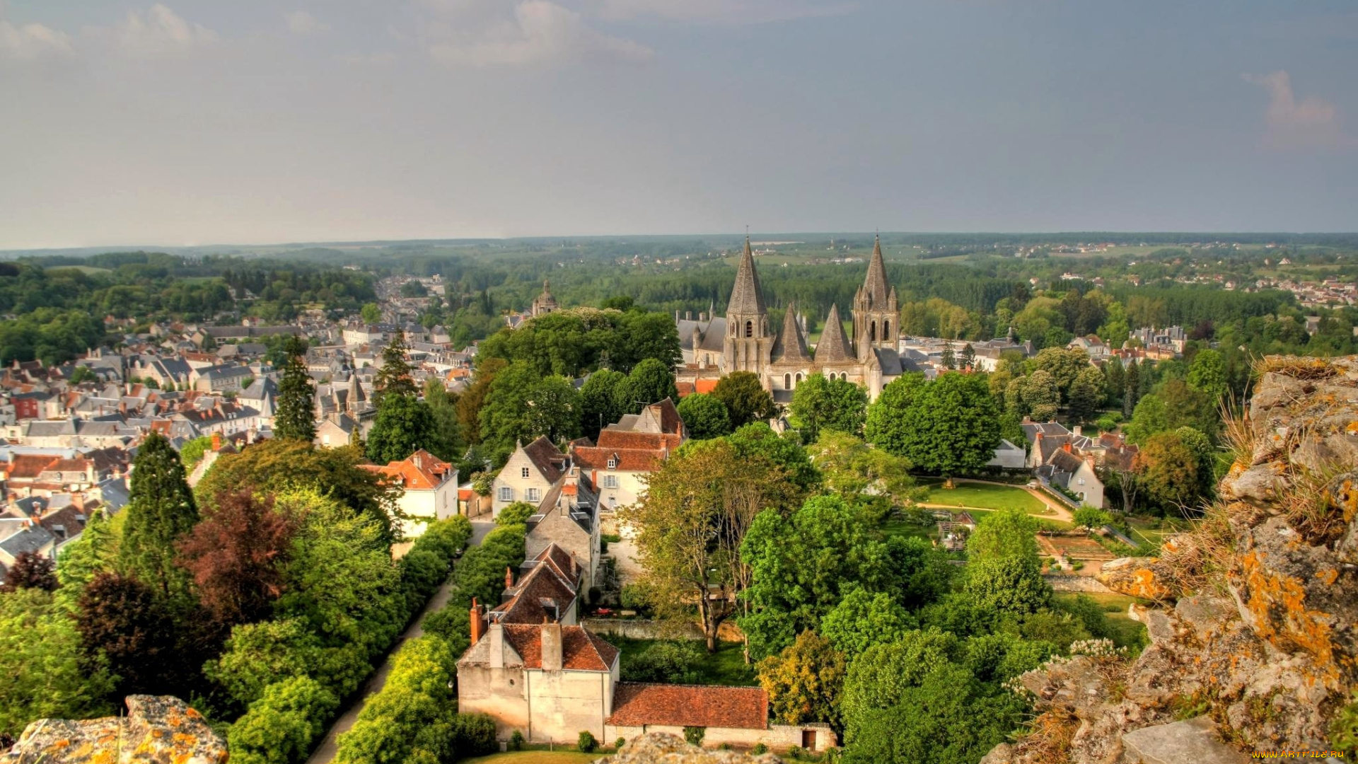 лош, франция, города, панорамы, церковь, деревья, крыши