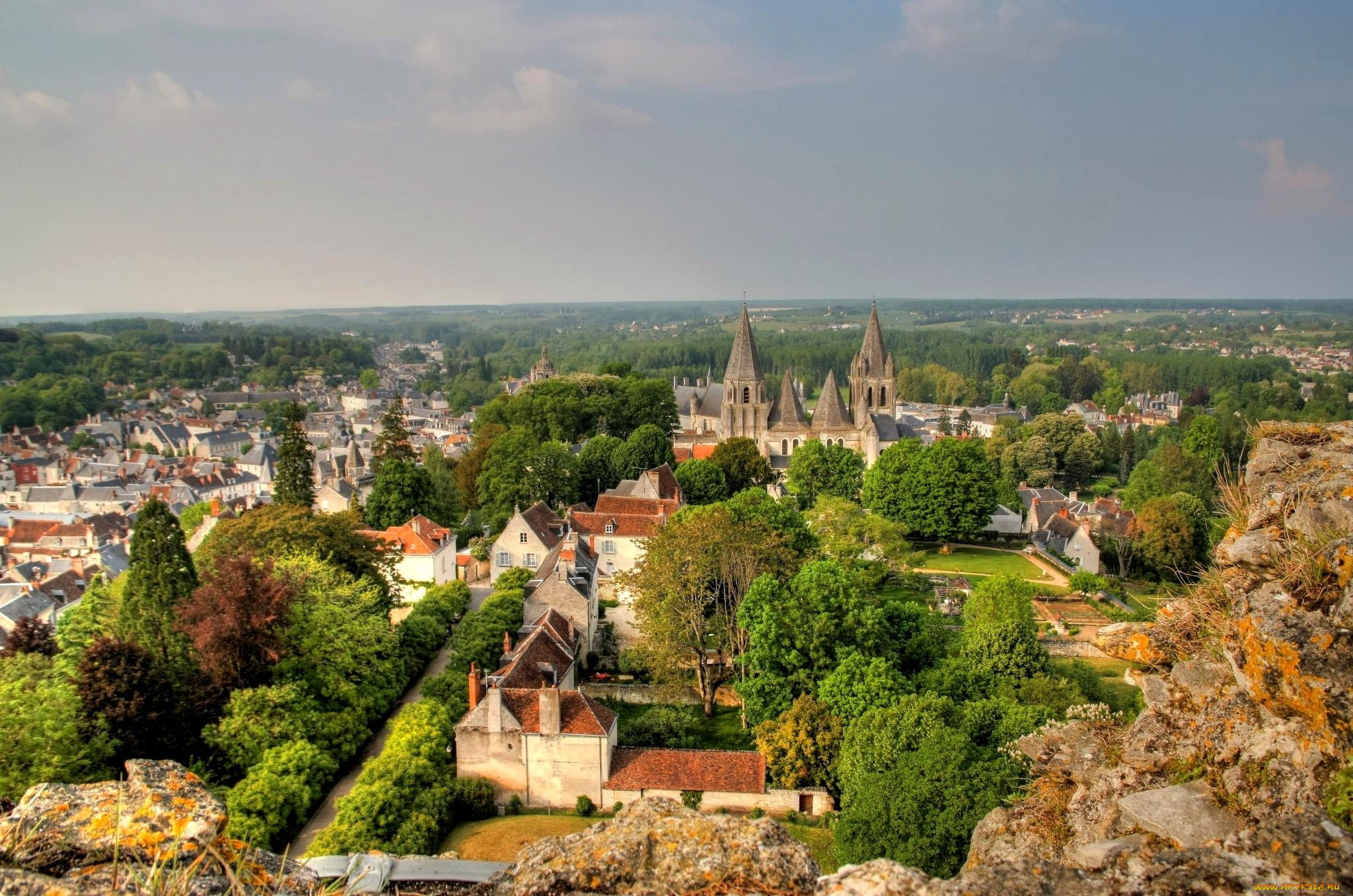 лош, франция, города, панорамы, церковь, деревья, крыши