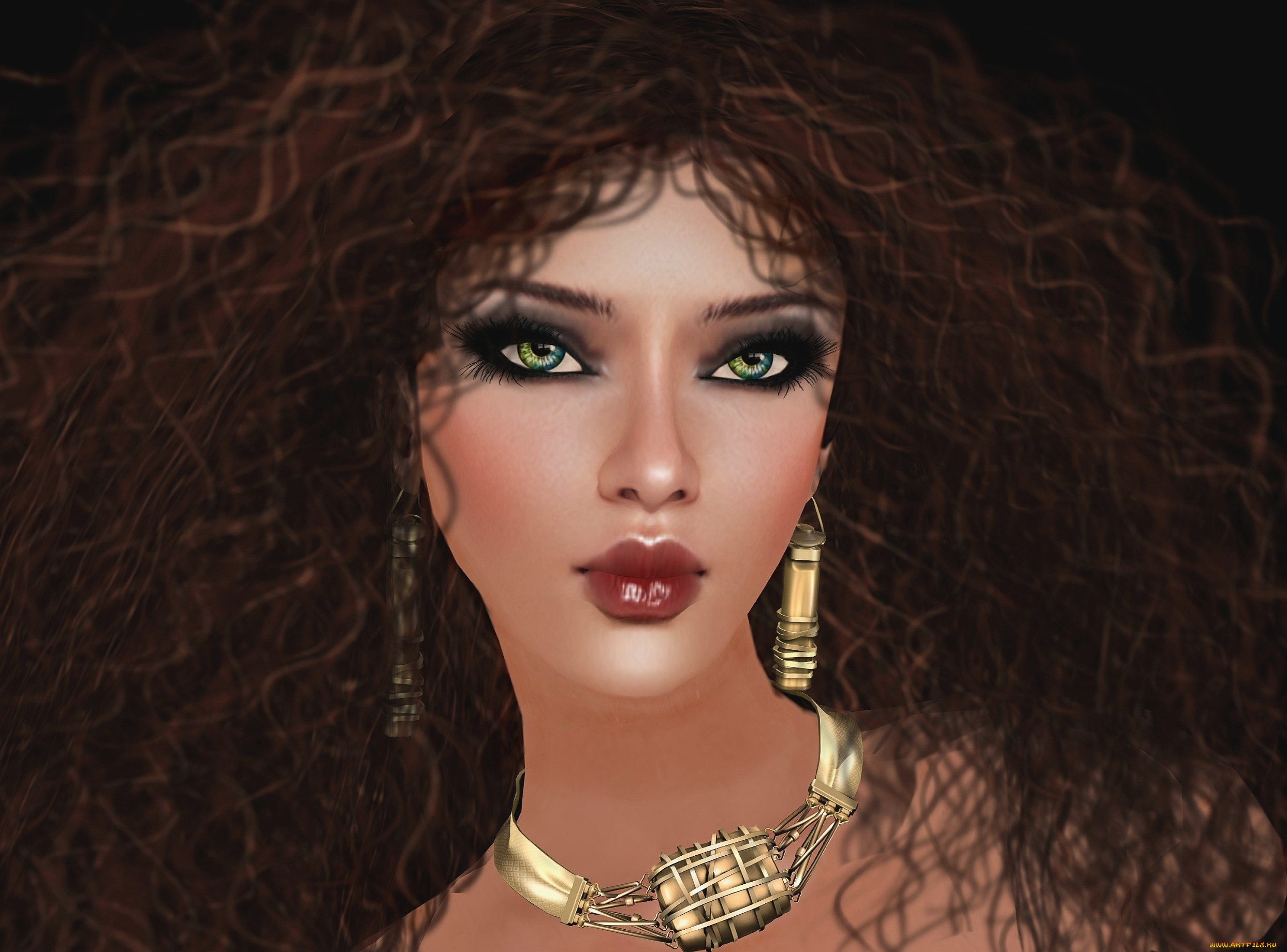 3д, графика, portraits, портрет, девушка, брюнетка, кудри, украшения