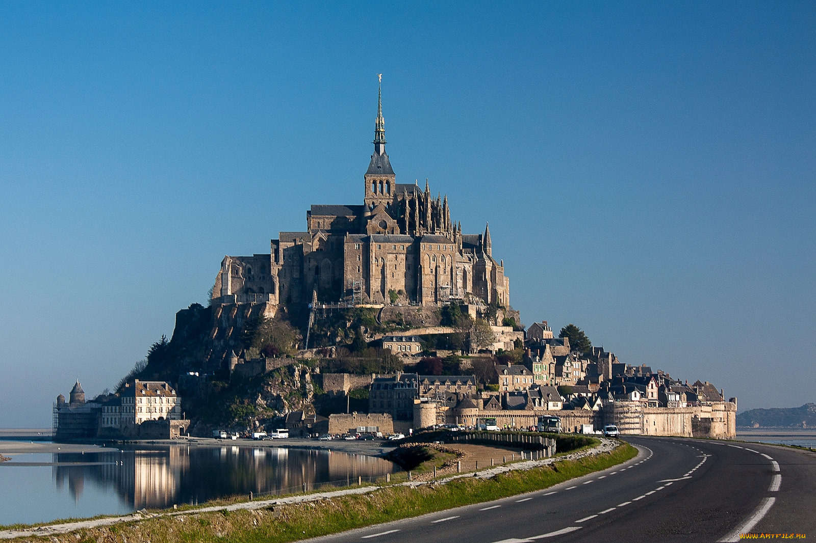 города, крепость, мон, сен, мишель, франция, шоссе