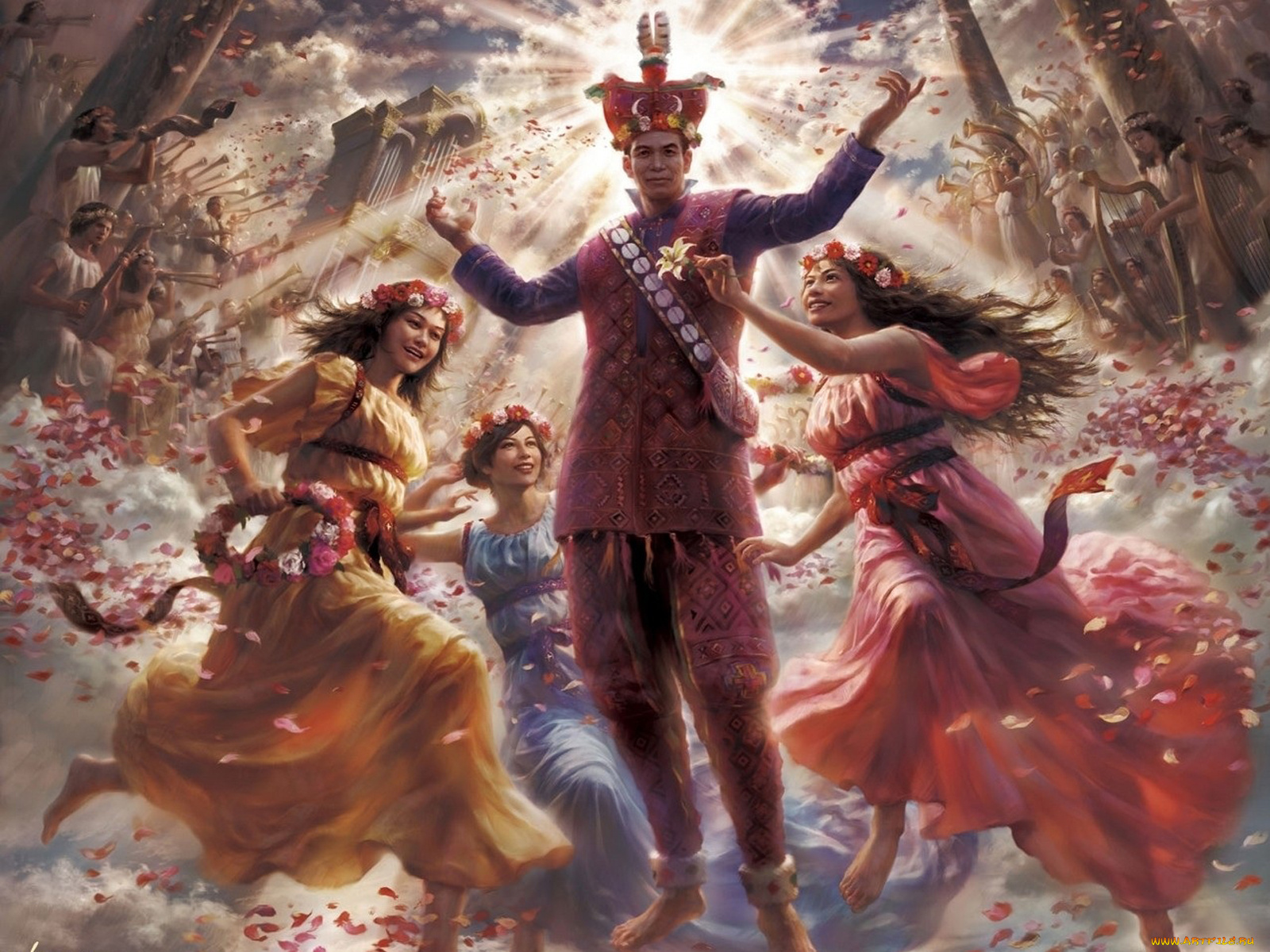 рисованные, alon, chou, девушки, цветы, музыка