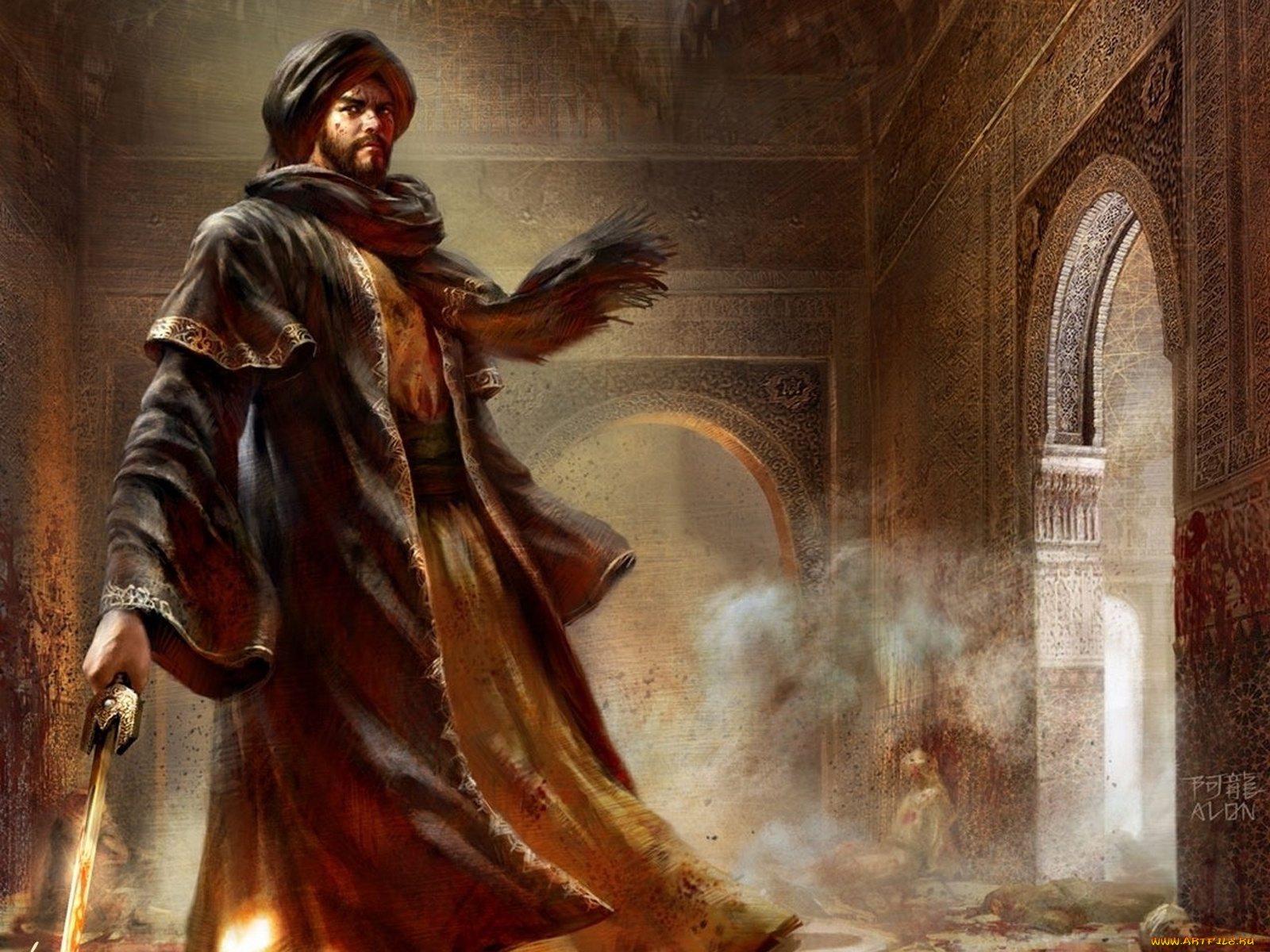 рисованные, alon, chou, воин, дворец, альгамбра