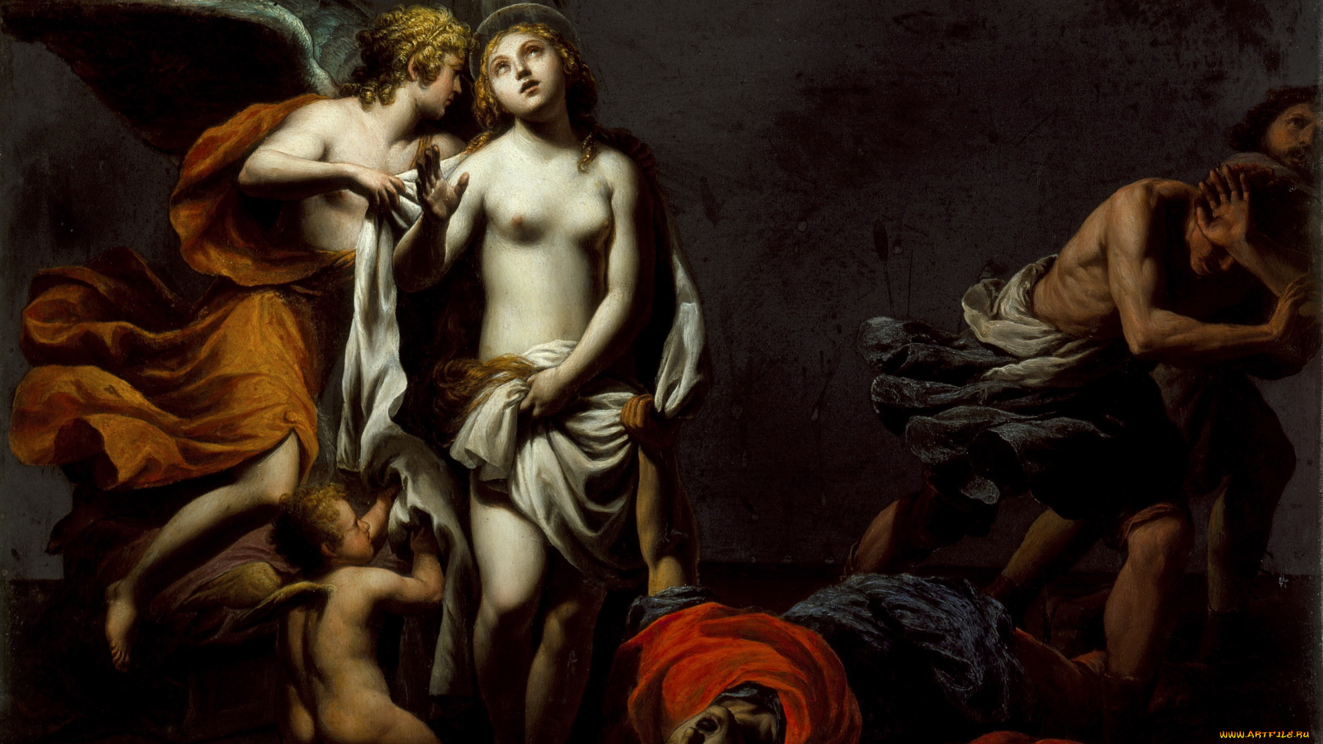 рисованные, alessandro, turchi, saint, agnes, protected, by, an, angel