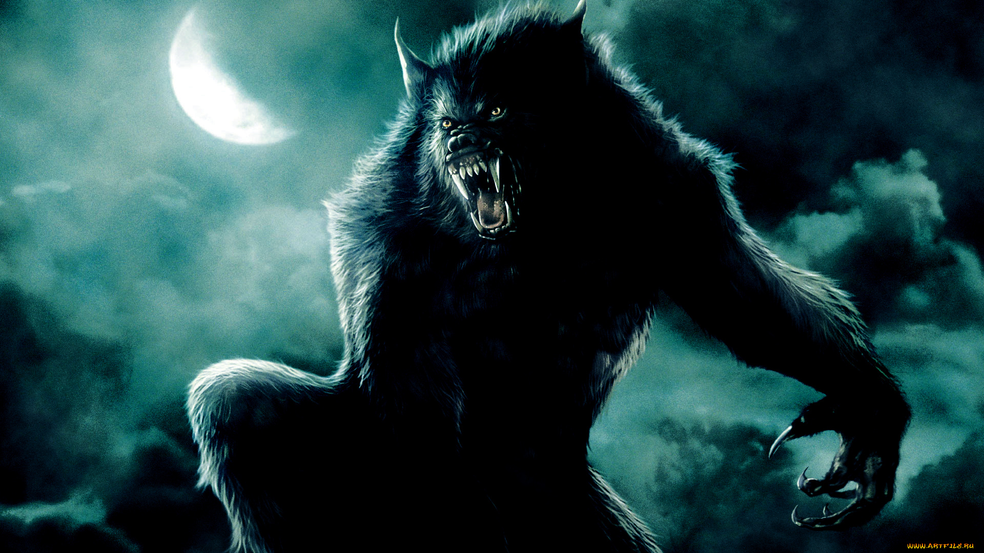 ван, хельсинг, кино, фильмы, van, helsing, тучи, ночь, оборотень, волк, луна