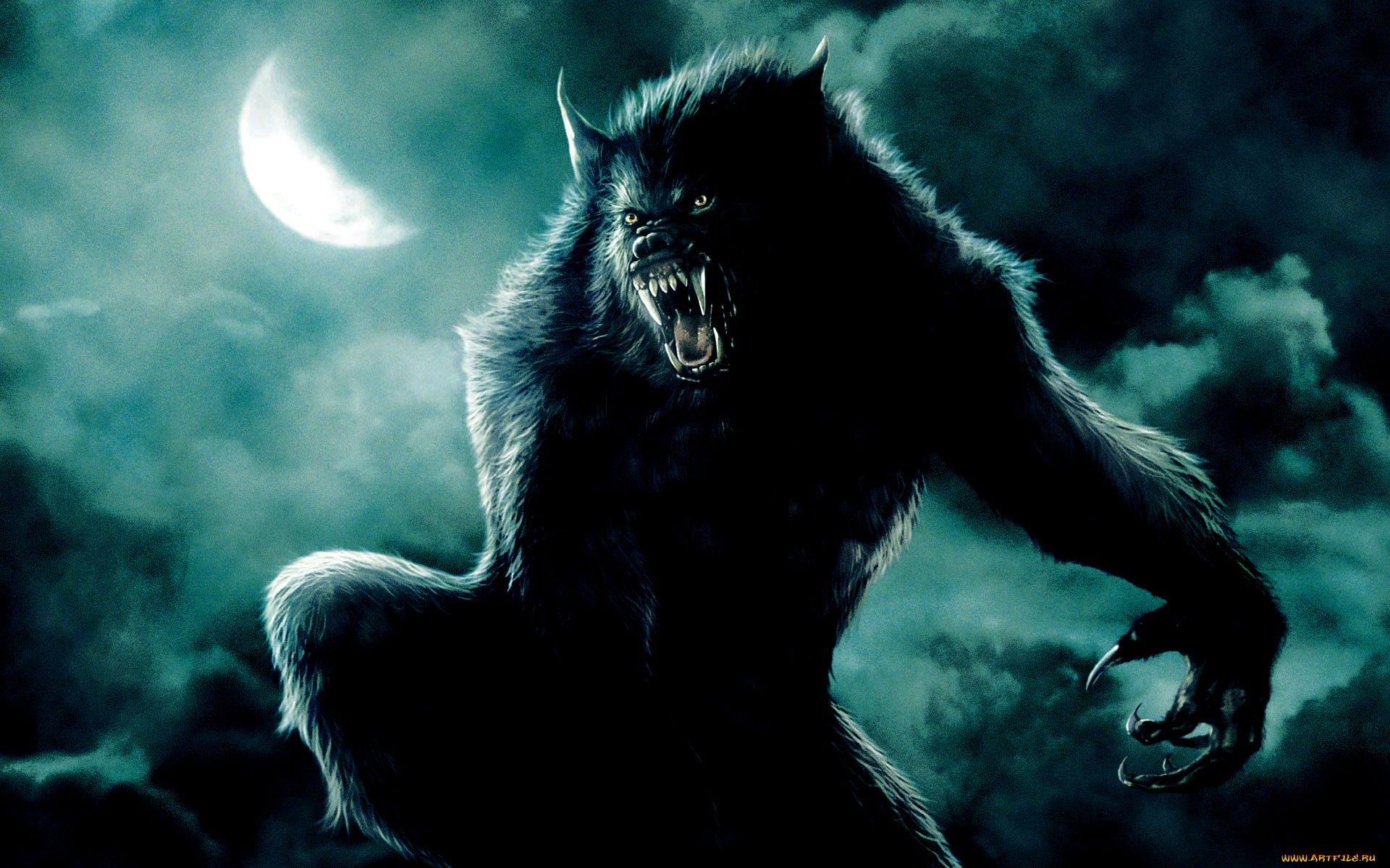 ван, хельсинг, кино, фильмы, van, helsing, тучи, ночь, оборотень, волк, луна