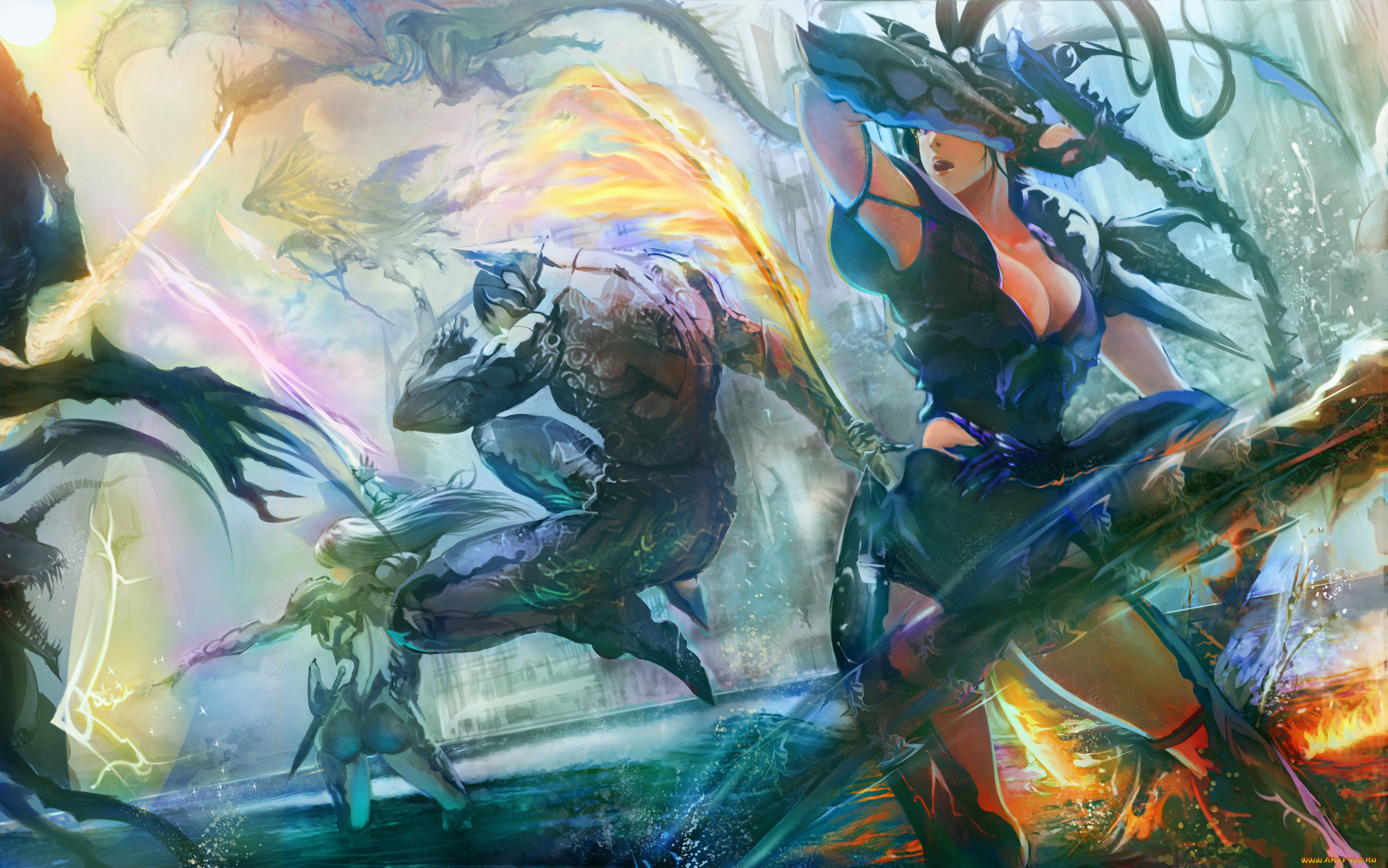 фэнтези, существа, сражение, битва