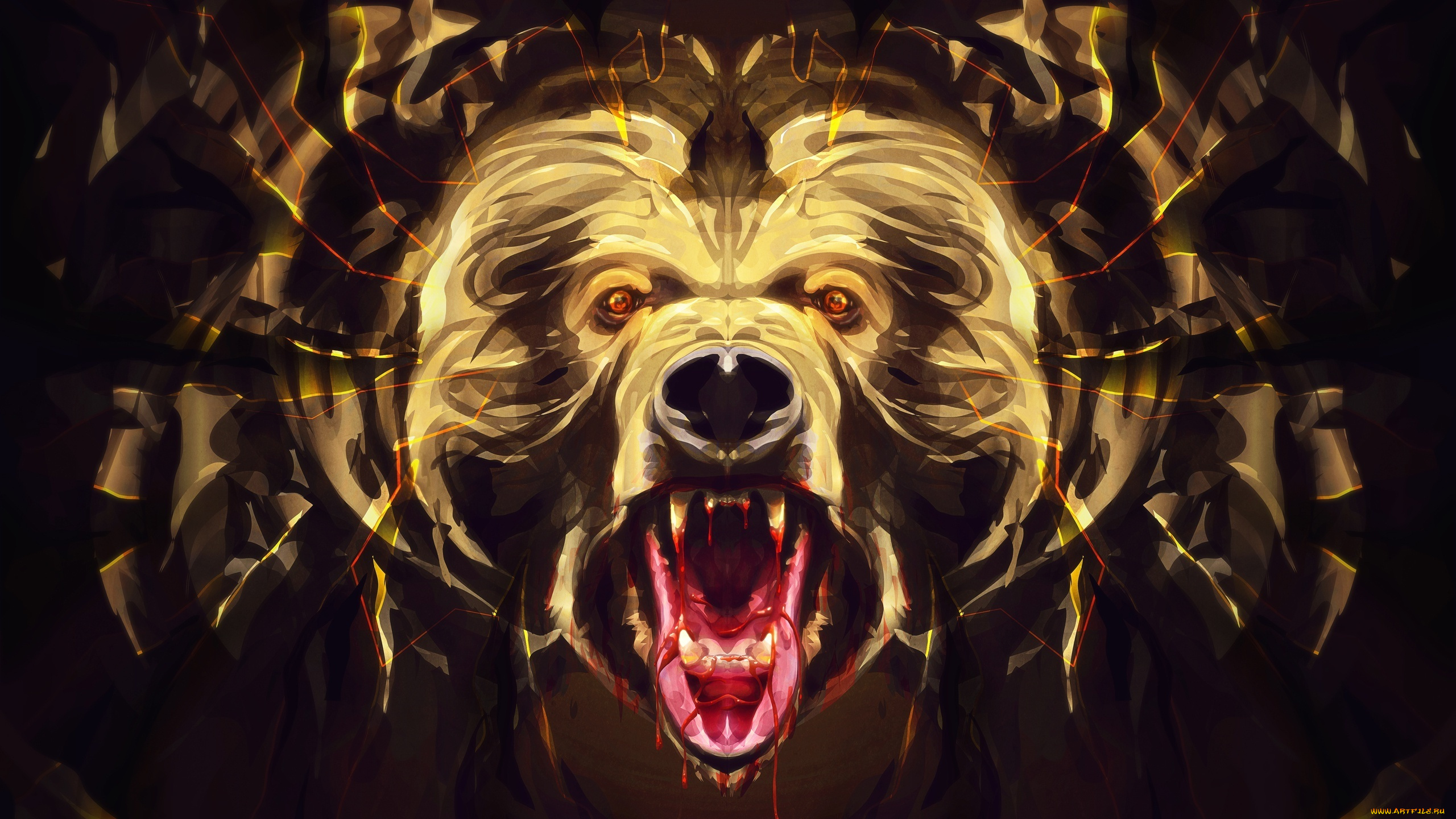 рисованные, животные, медведи, desktopography, медведь, кровь