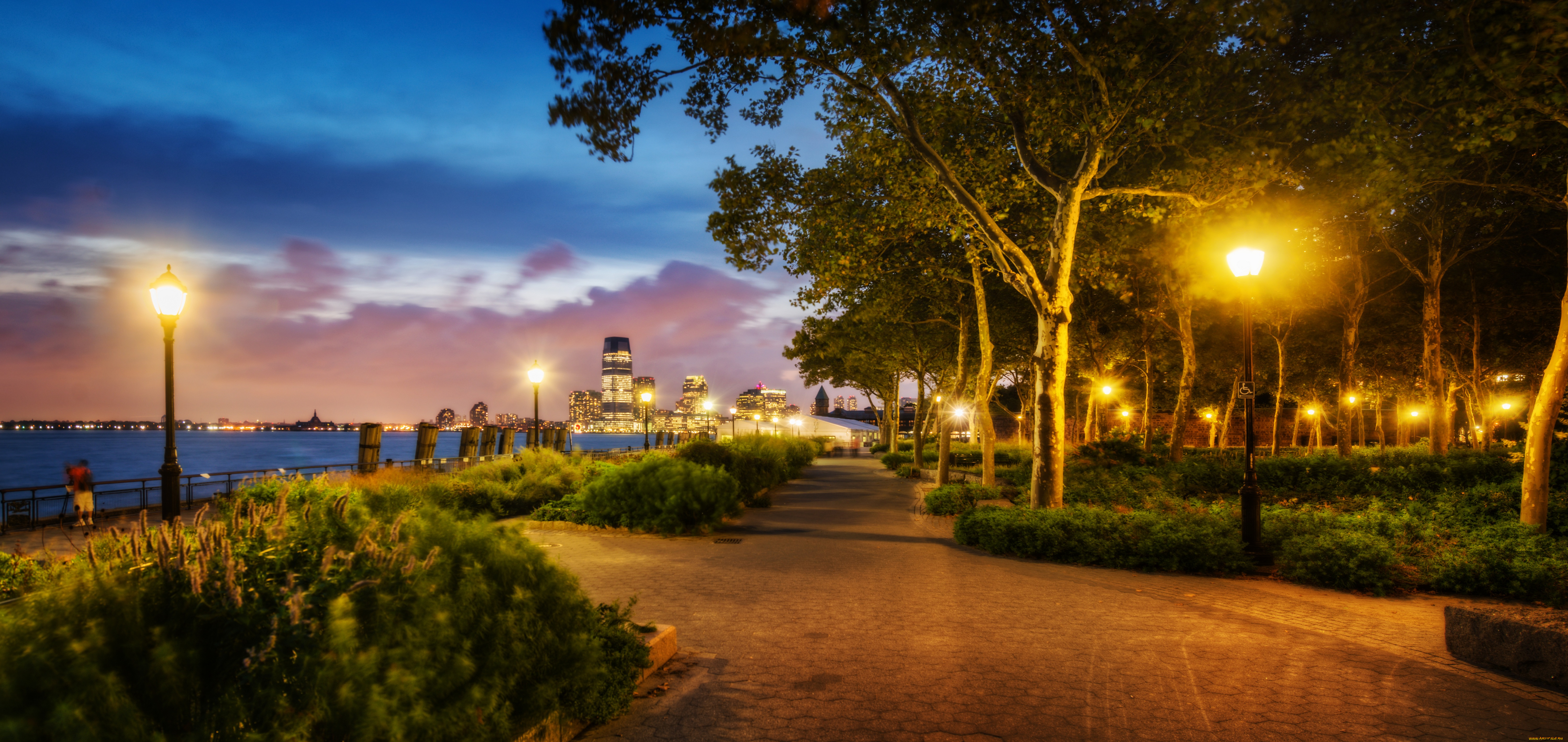 города, нью, йорк, сша, парк, ночной, город