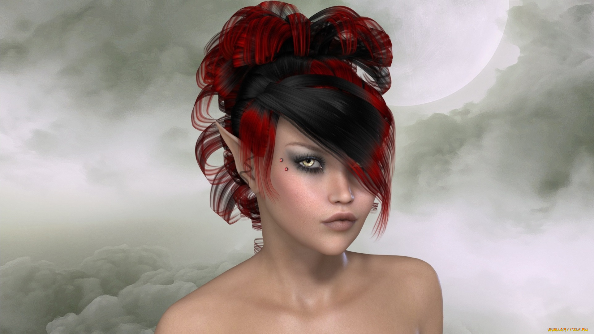 3д, графика, elves, эльфы, рыжая, эльфийка