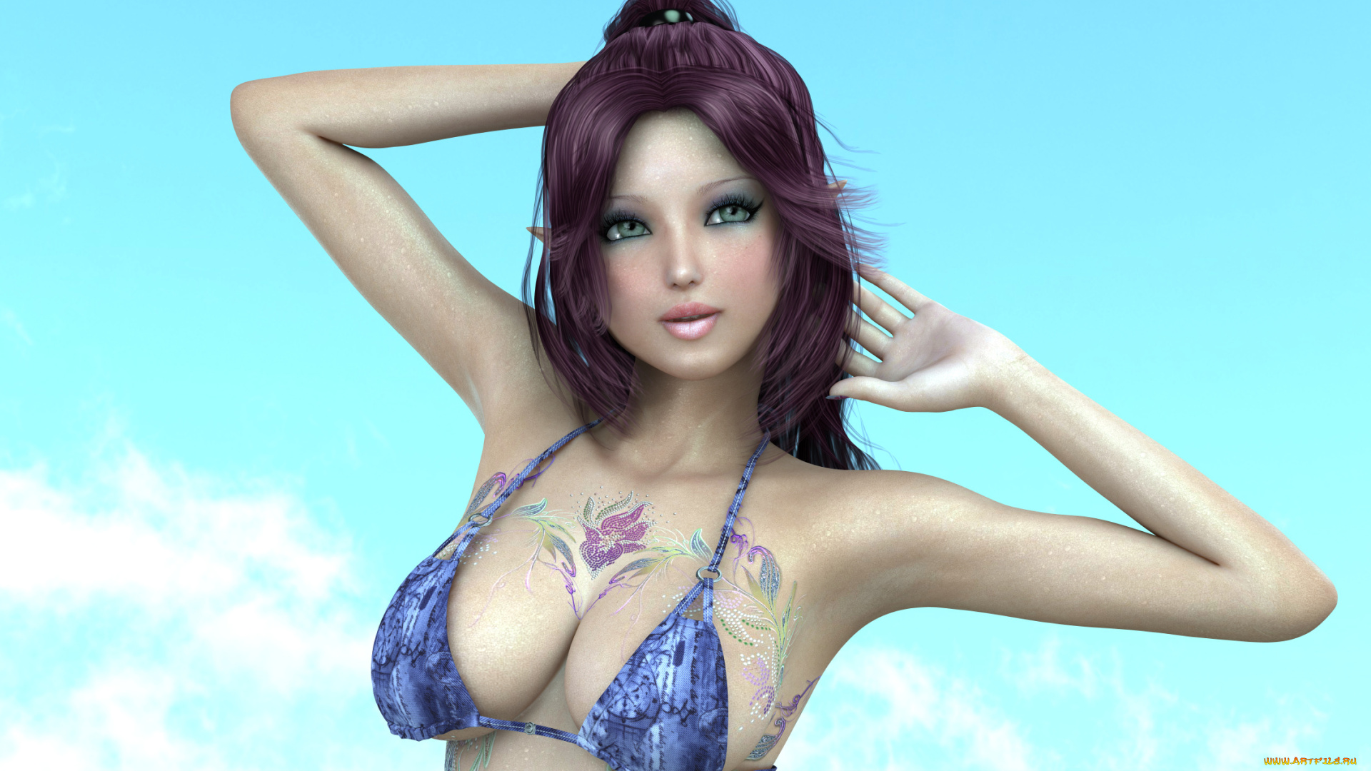 kami, by, metalhed13, 3д, графика, elves, эльфы, рендер, девушки, тату, поза