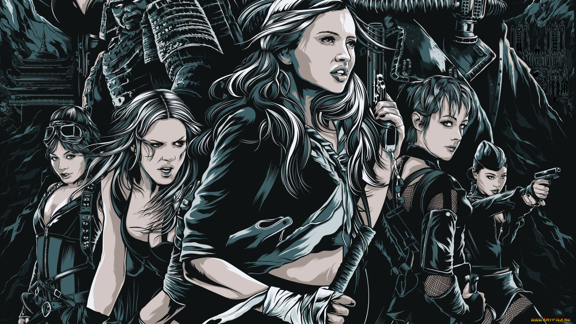 рисованные, люди, девушки