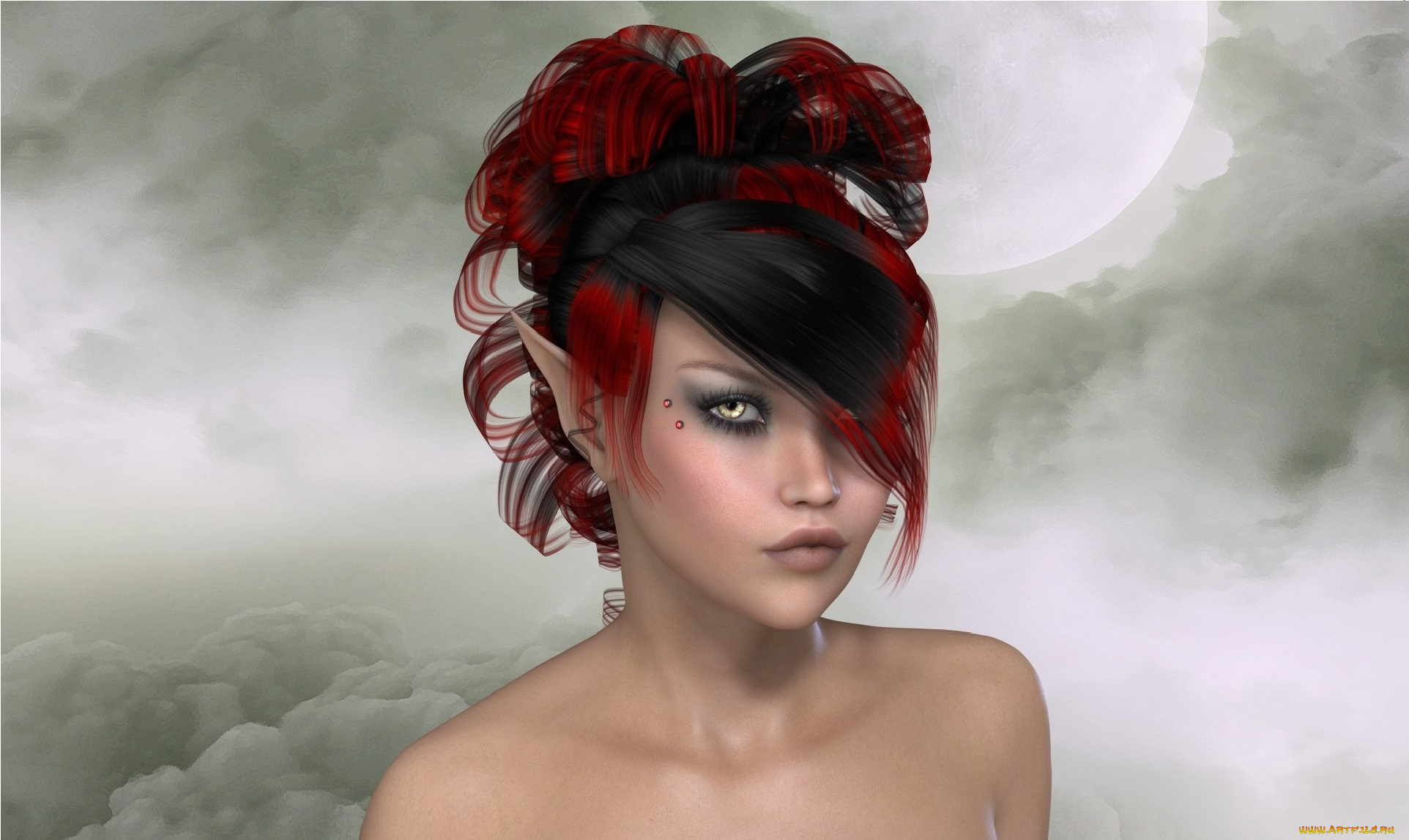 3д, графика, elves, эльфы, рыжая, эльфийка