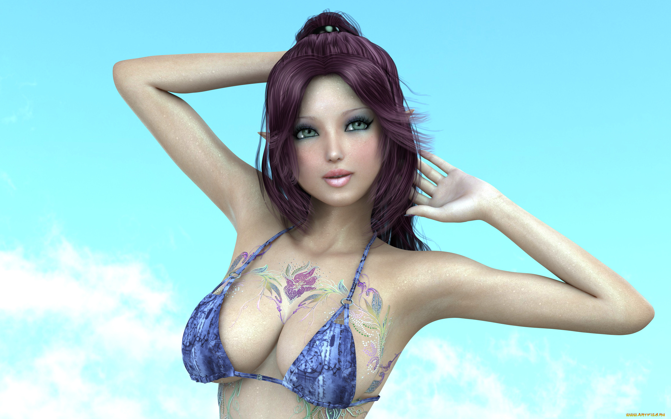 kami, by, metalhed13, 3д, графика, elves, эльфы, рендер, девушки, тату, поза