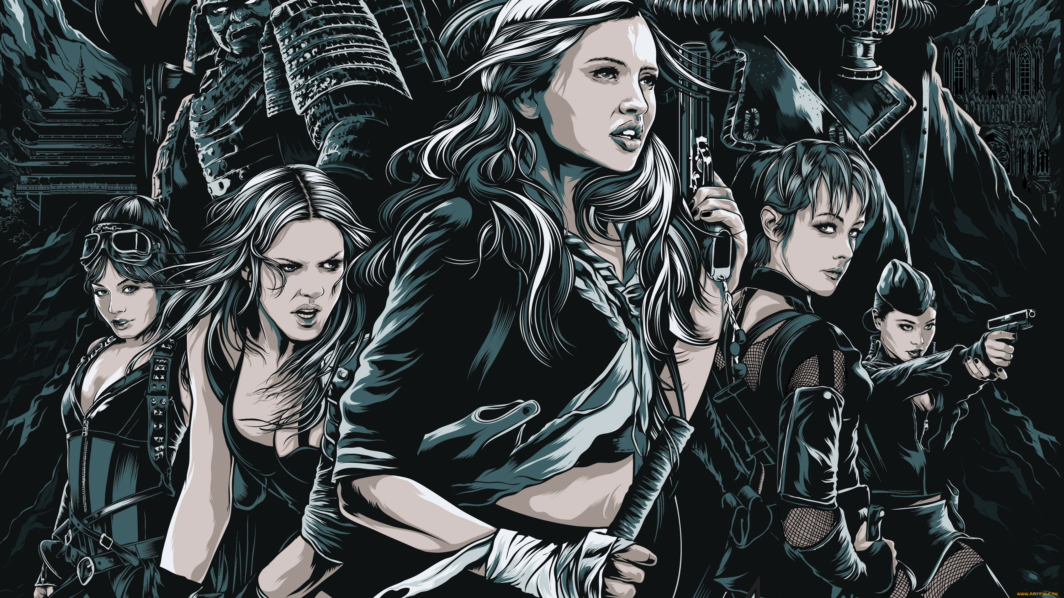 рисованные, люди, девушки