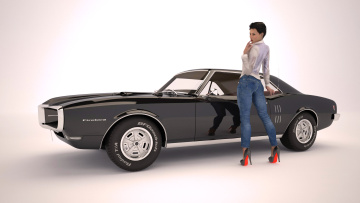 обоя автомобили, 3д, автомобиль, девушка