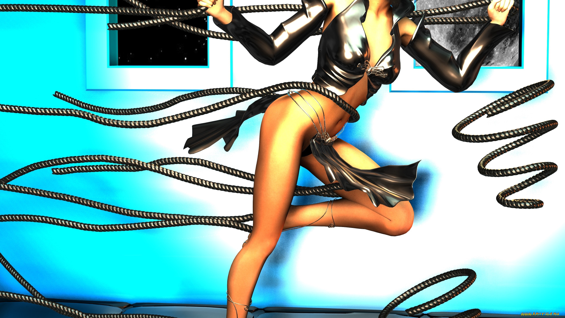 3д, графика, люди, , people, девушка, взгляд, веревки