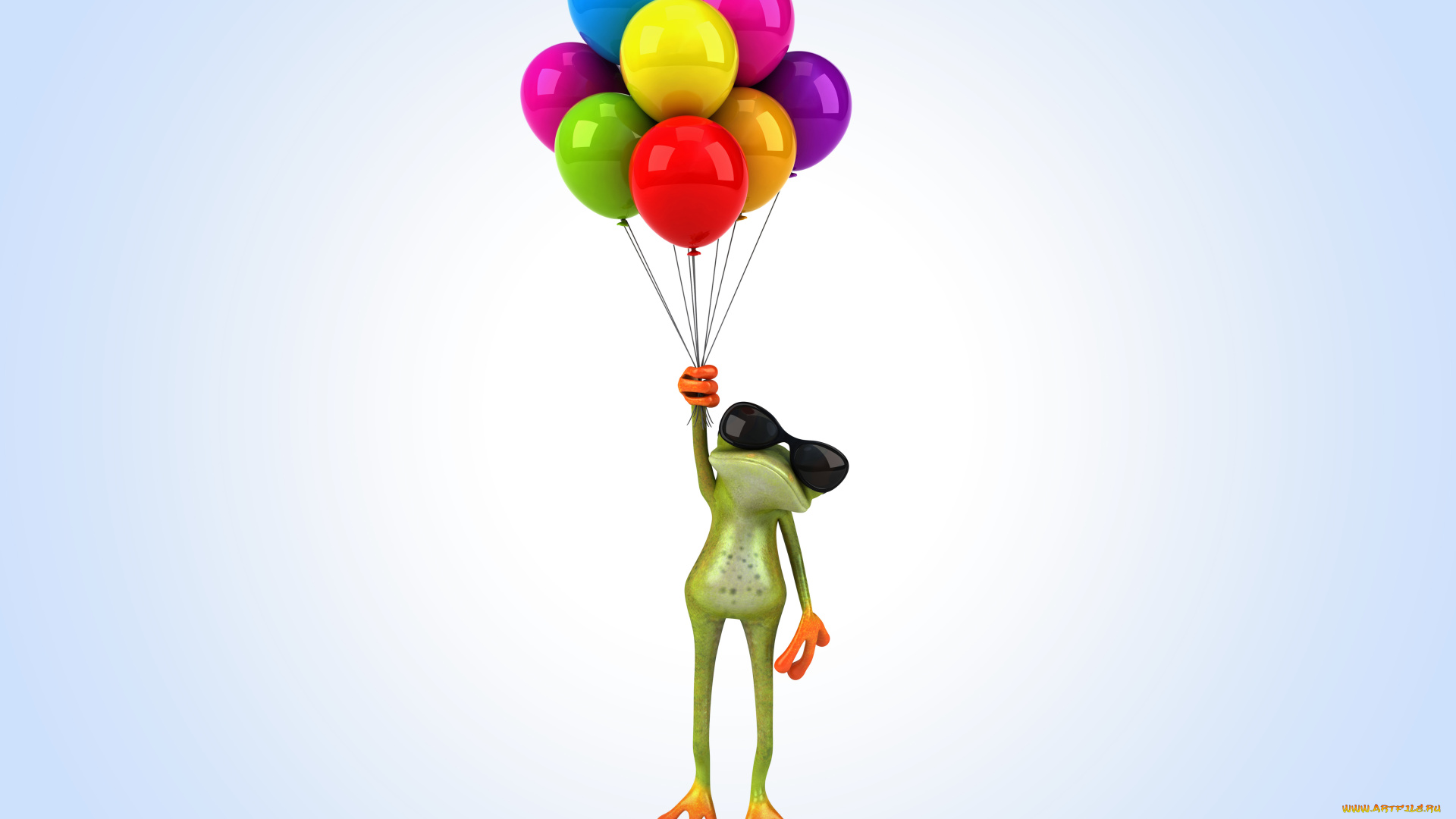 3д, графика, юмор, , humor, воздушные, шары, лягушка, frog, funny