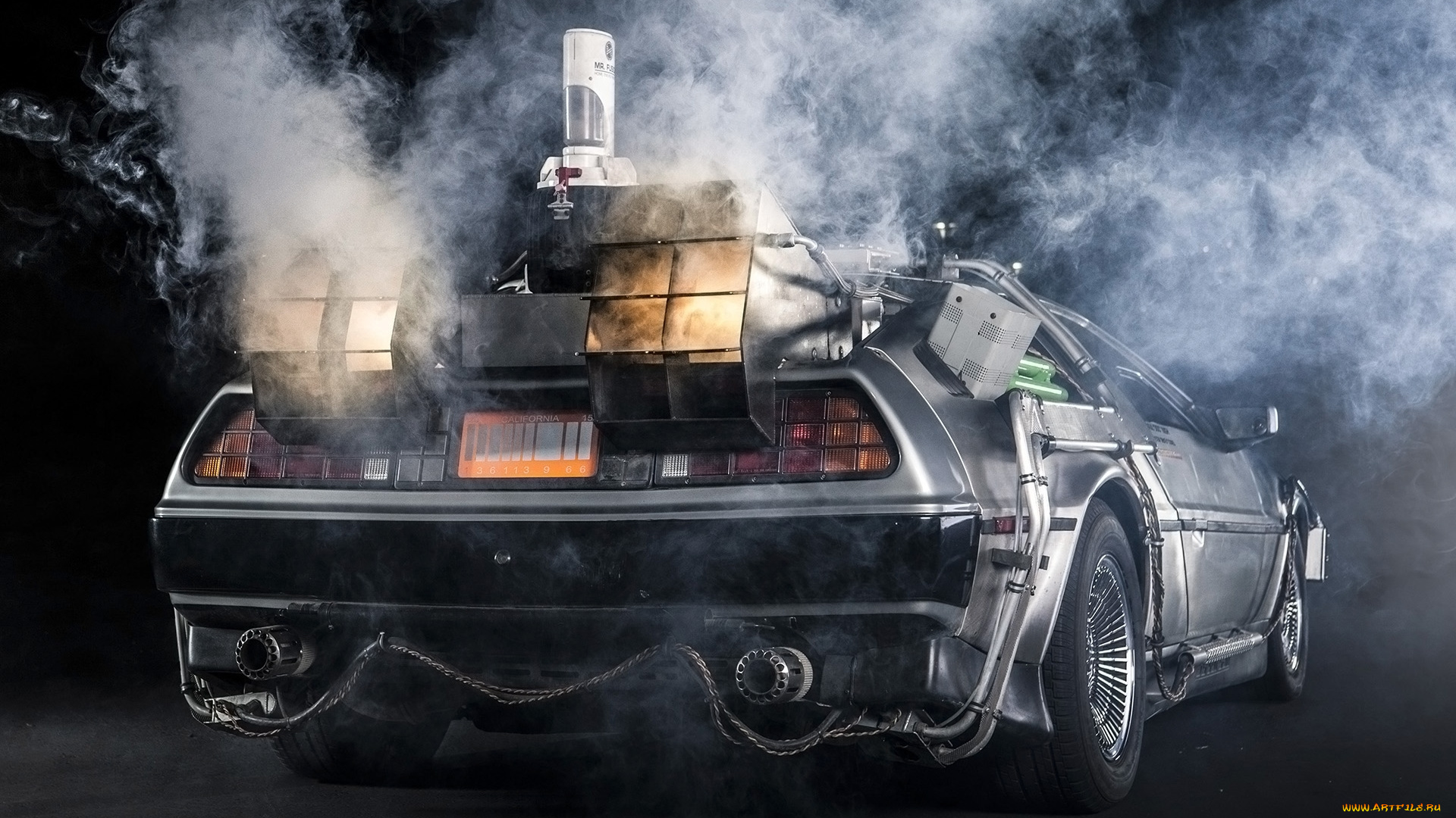 автомобили, -unsort, back, to, the, future, фон, выхлоп, дым, dmc-12, delorean, вид, сзади, машина, времени, назад, в, будущее, делориан, time, machine