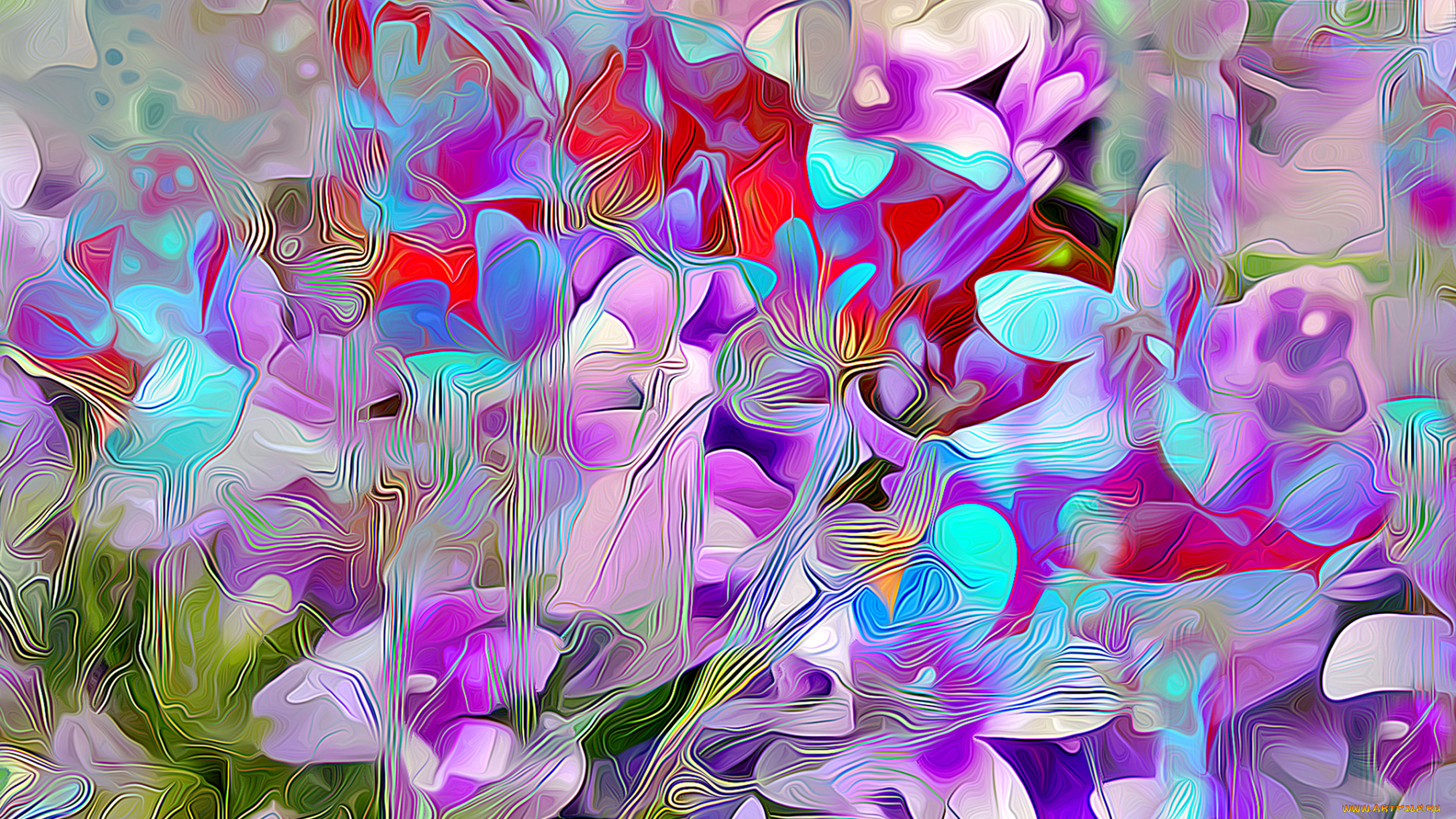 рисованное, цветы, лепестки, растение, природа, луг, рендеринг