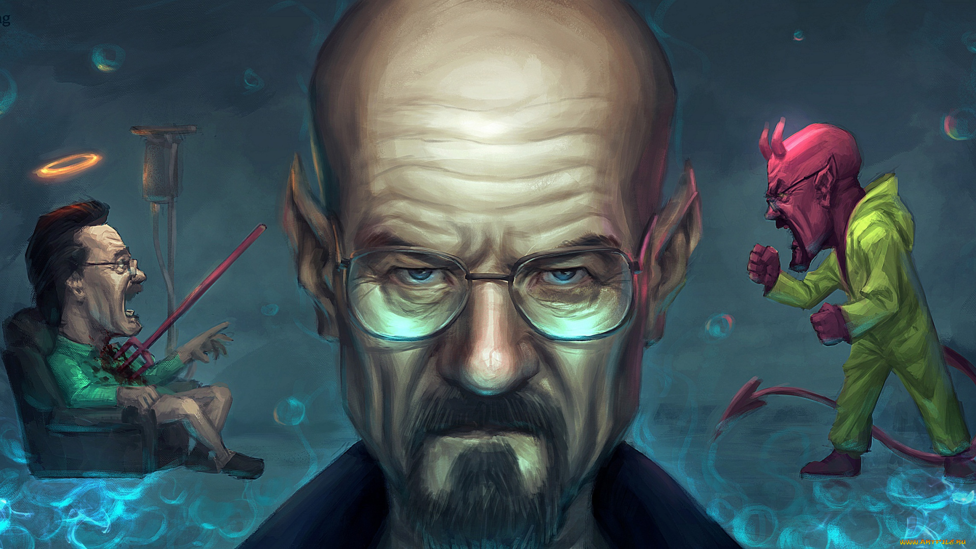 рисованное, кино, лицо, очки, борода, breaking, bad, walter, white, heisenberg, devil