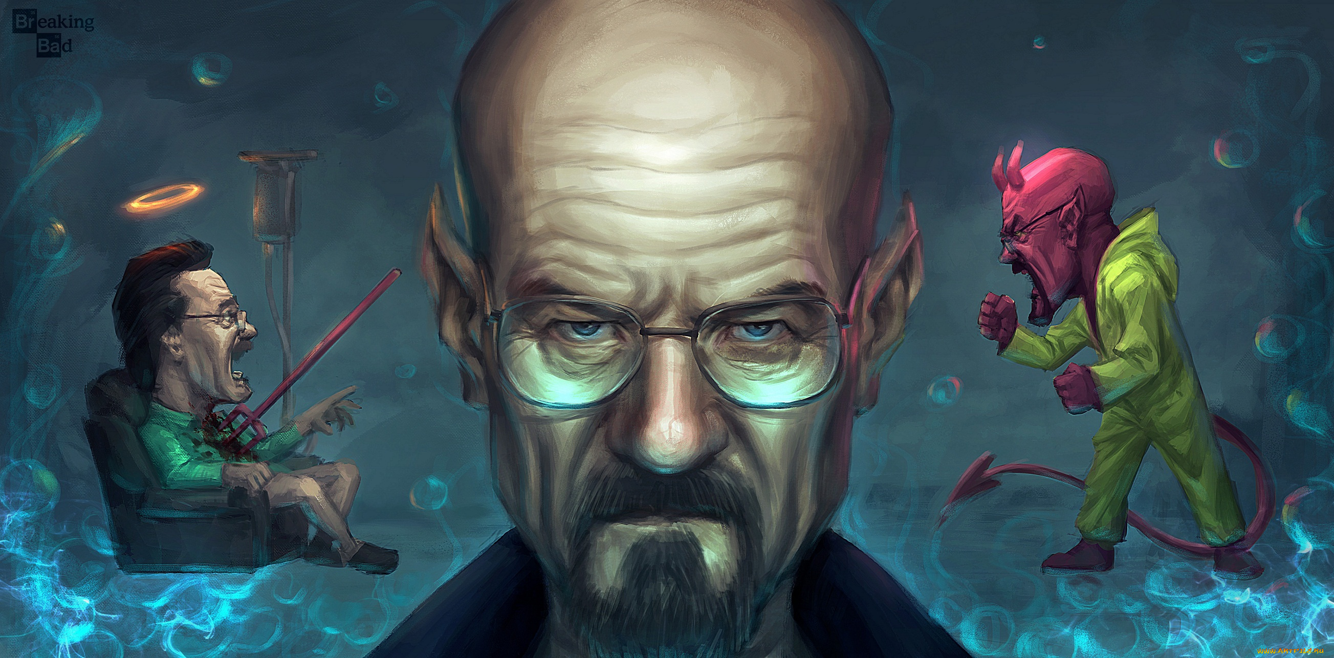 рисованное, кино, лицо, очки, борода, breaking, bad, walter, white, heisenberg, devil