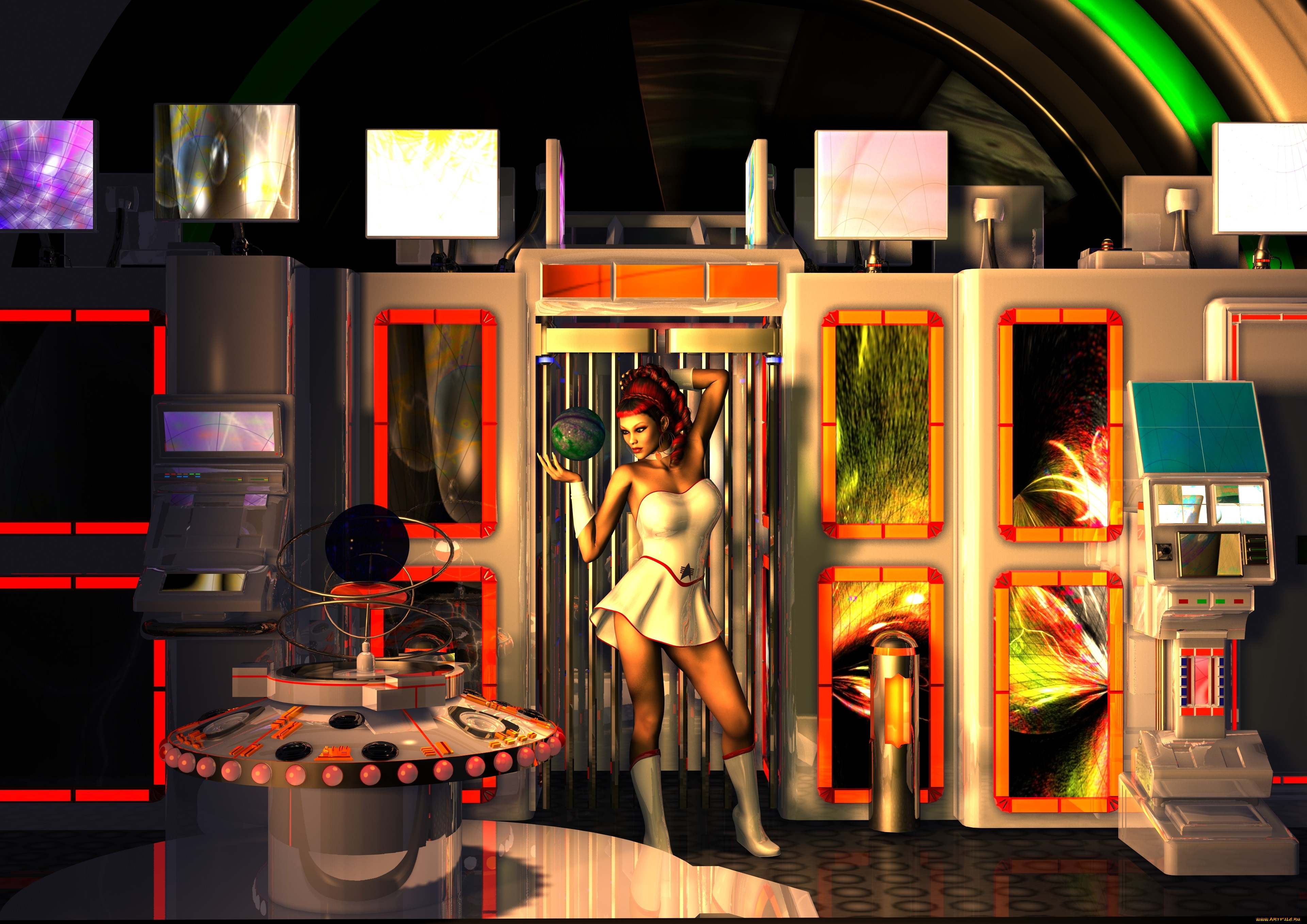 3д, графика, фантазия, , fantasy, шар, взгляд, девушка