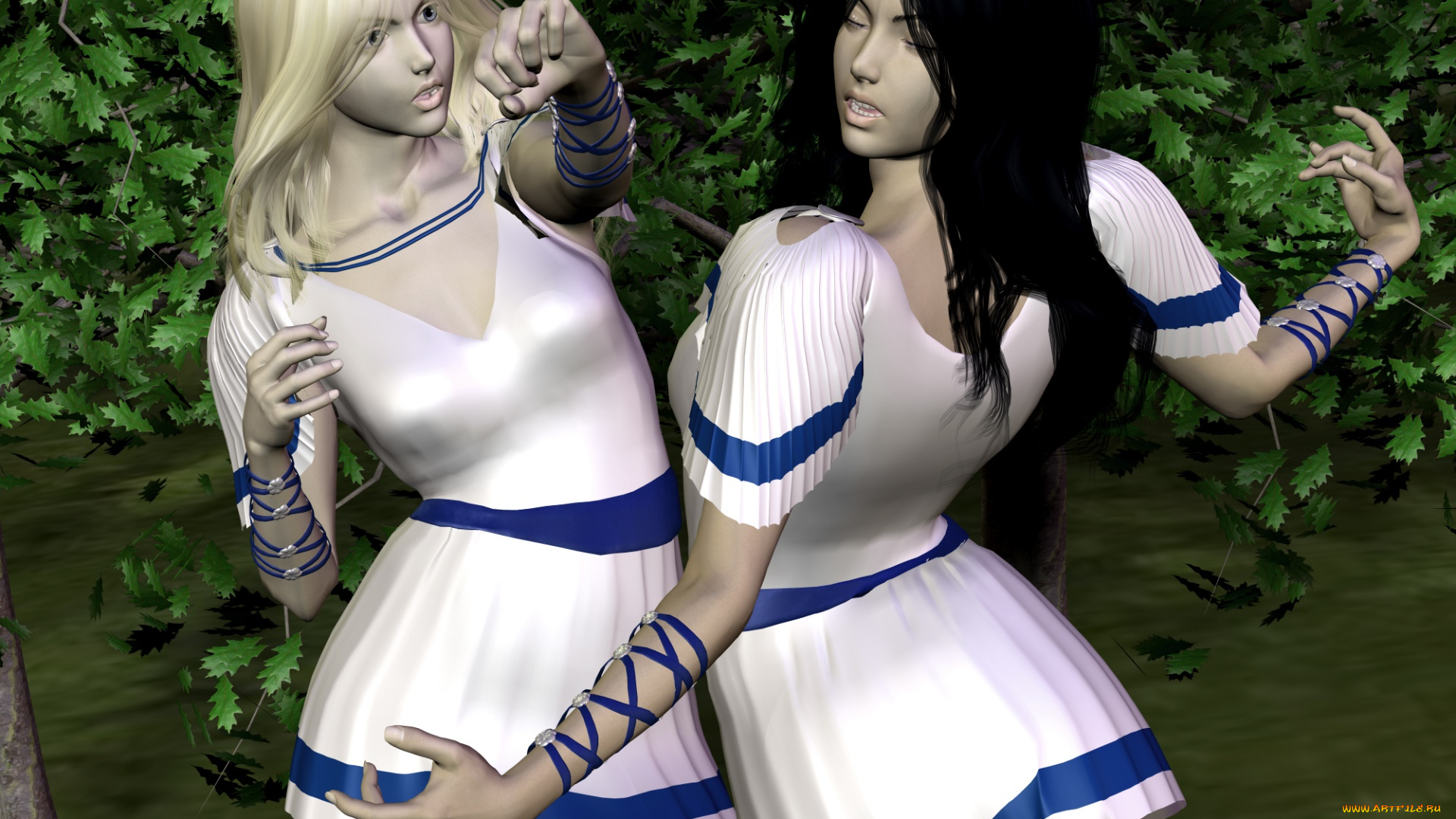 thale, vs, naia, 3д, графика, фантазия, , fantasy, девушки, борьба, фон, взгляд