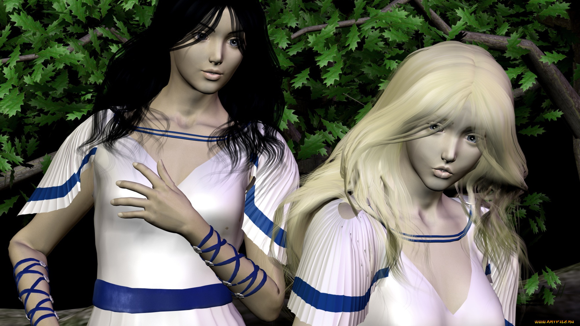 thale, vs, naia, 3д, графика, фантазия, , fantasy, фон, взгляд, девушки, борьба