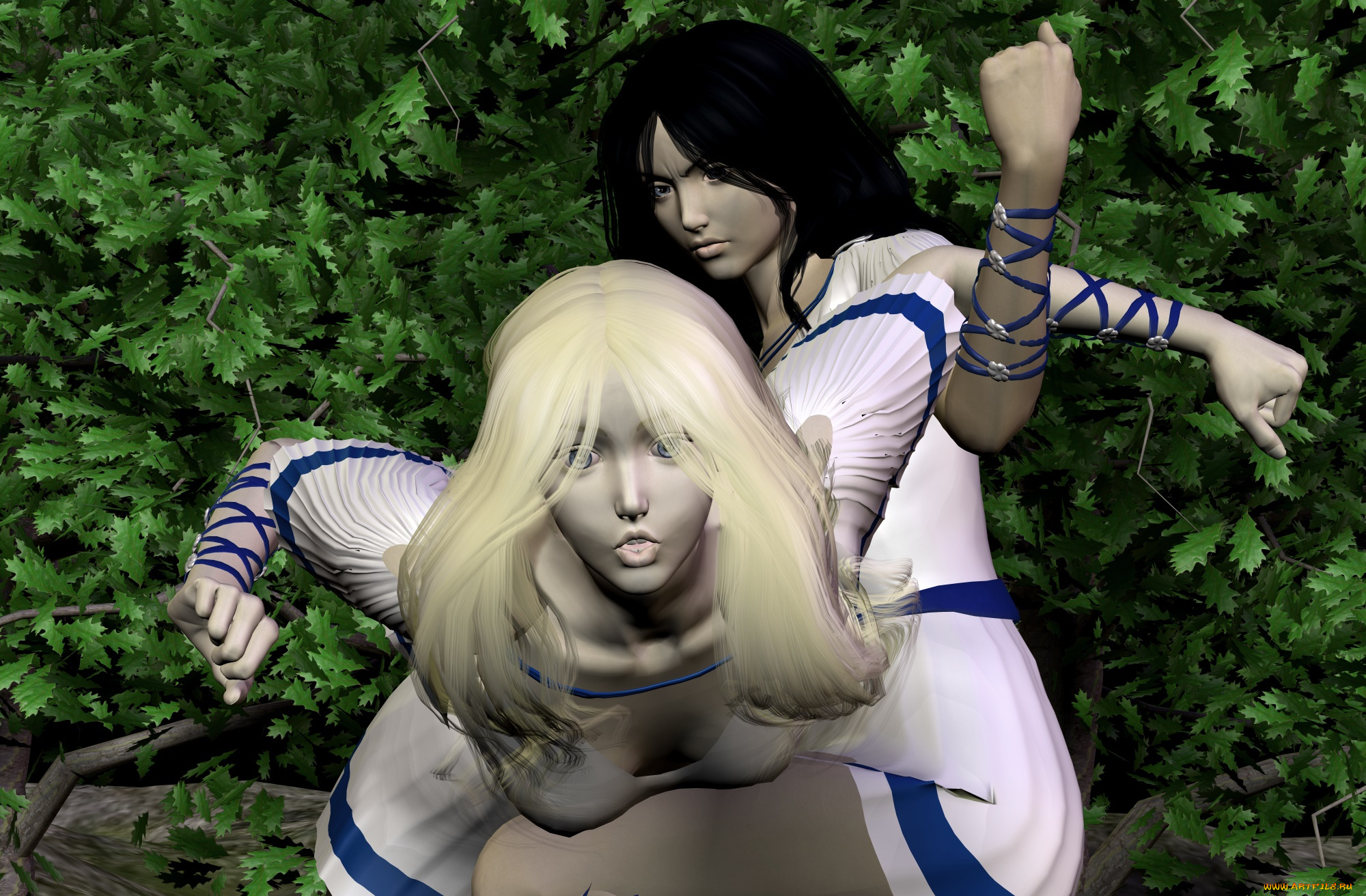 thale, vs, naia, 3д, графика, фантазия, , fantasy, борьба, фон, взгляд, девушки