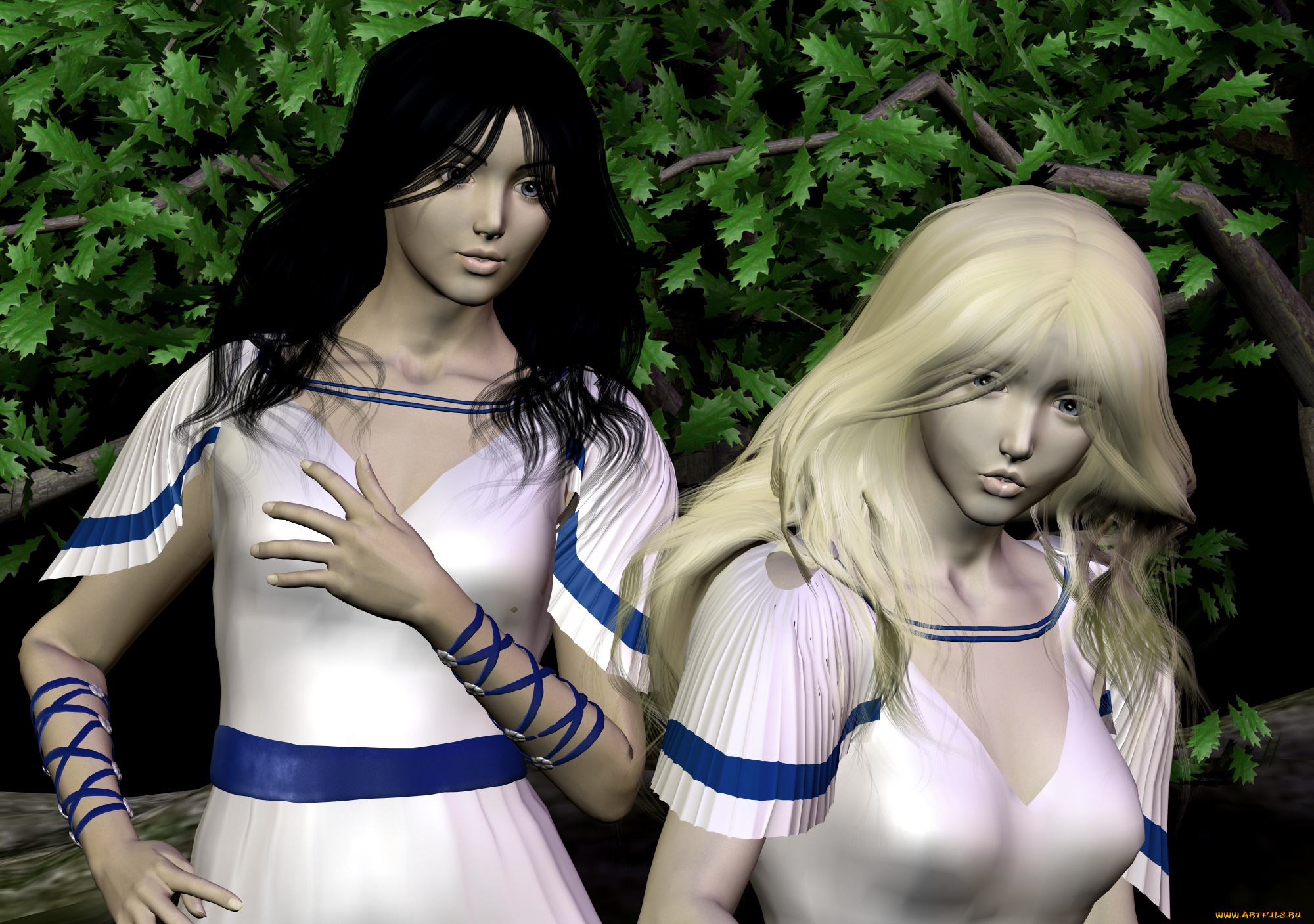 thale, vs, naia, 3д, графика, фантазия, , fantasy, фон, взгляд, девушки, борьба