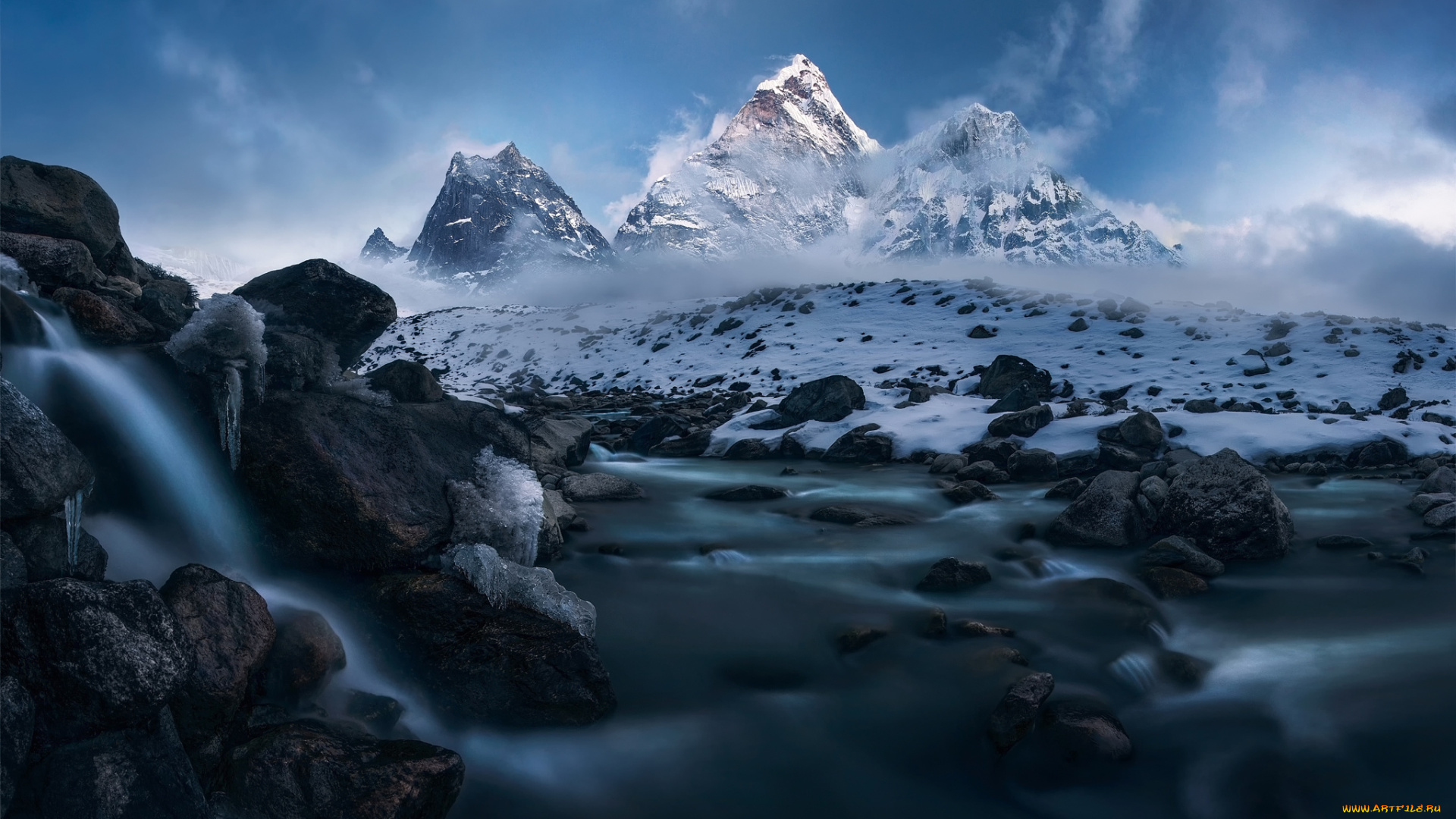 природа, реки, озера, снег, горы, река