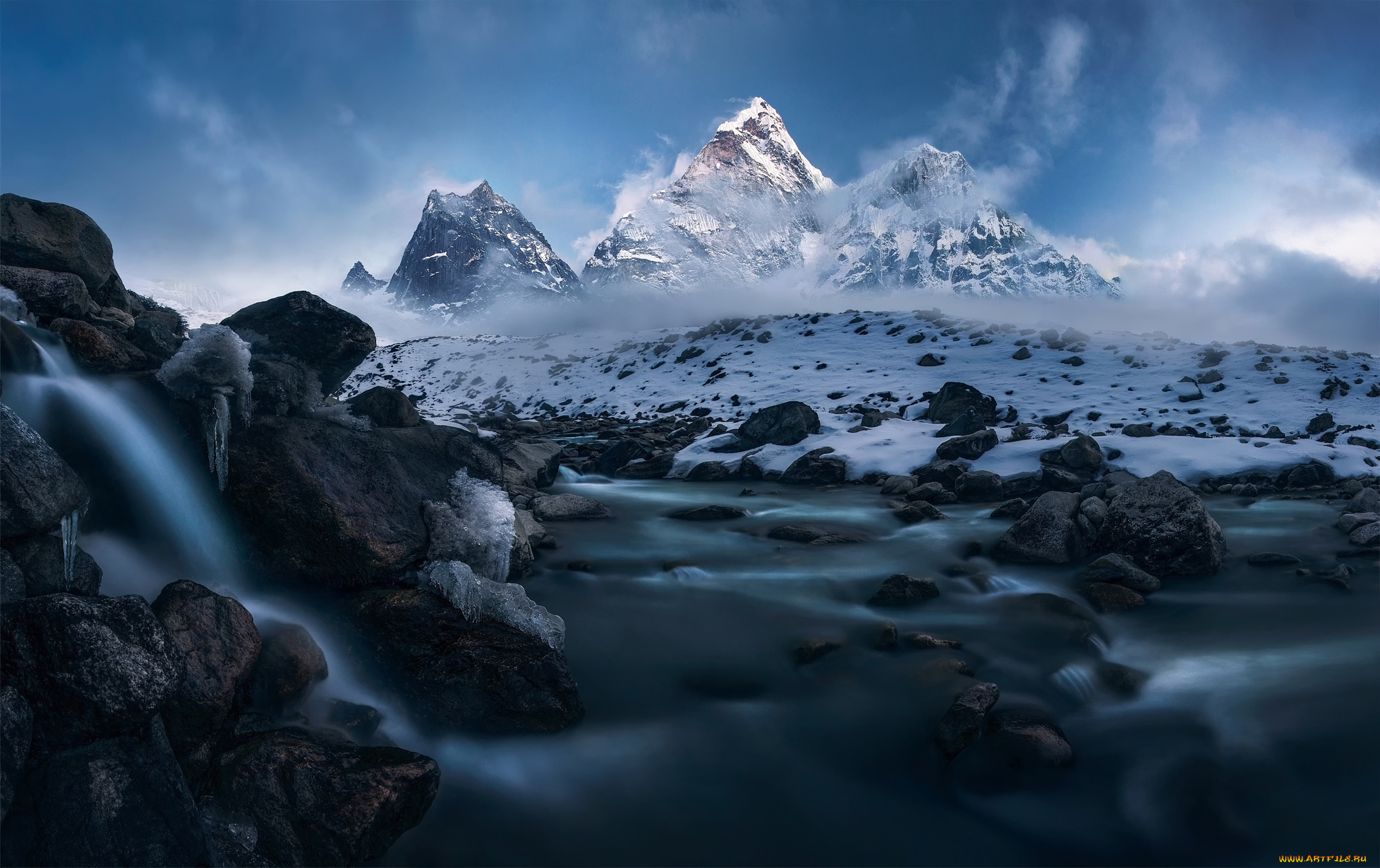 природа, реки, озера, снег, горы, река