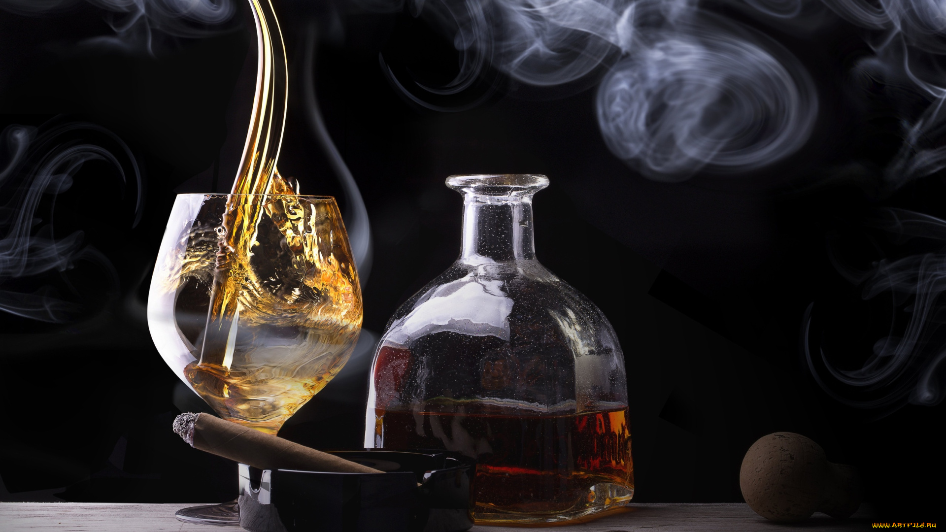 еда, напитки, сигара, дым, виски