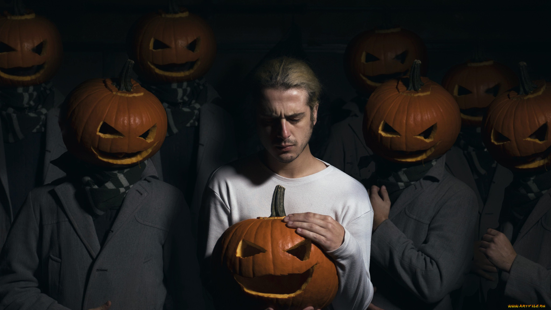 праздничные, хэллоуин, тыквы, halloween, люди