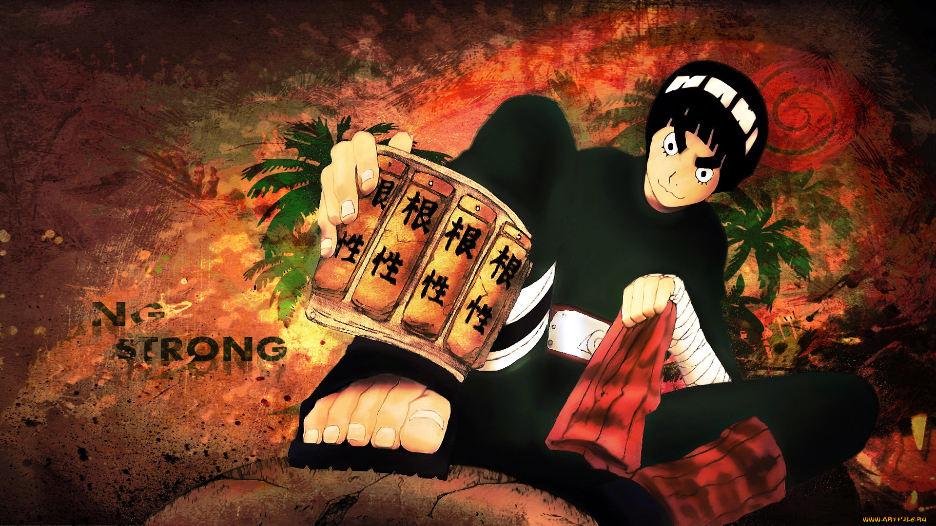 аниме, naruto, иероглифы, рок, ли