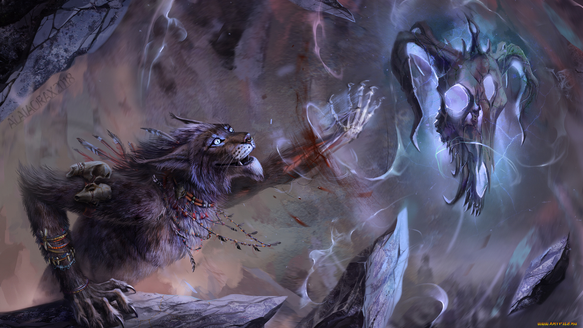 фэнтези, оборотни, волк, череп