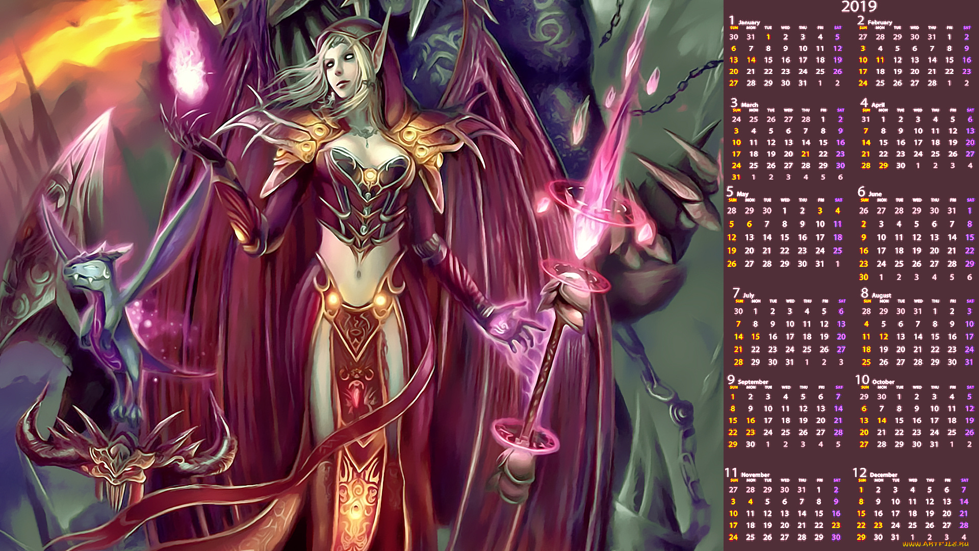 календари, фэнтези, девушка, существо