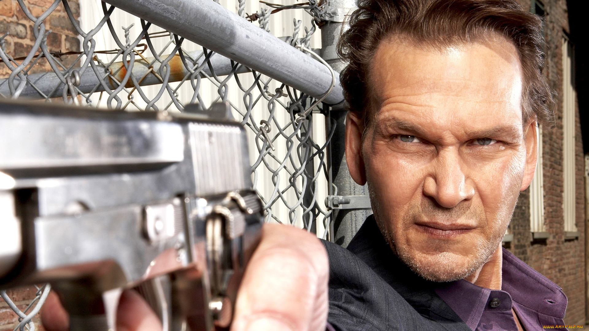 мужчины, patrick, swayze, актер, лицо, пистолет