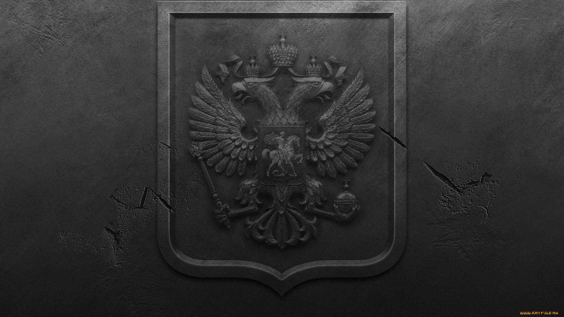 разное, флаги, , гербы, металл, герб, россии, стена, трещины